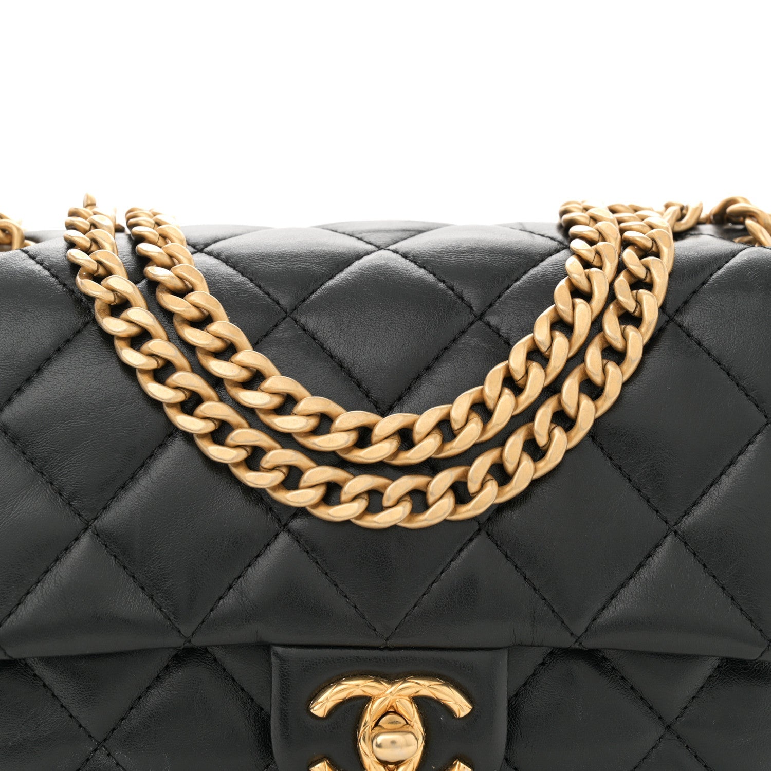 Lambskin Quilted Small Pillow Crush Flap Black