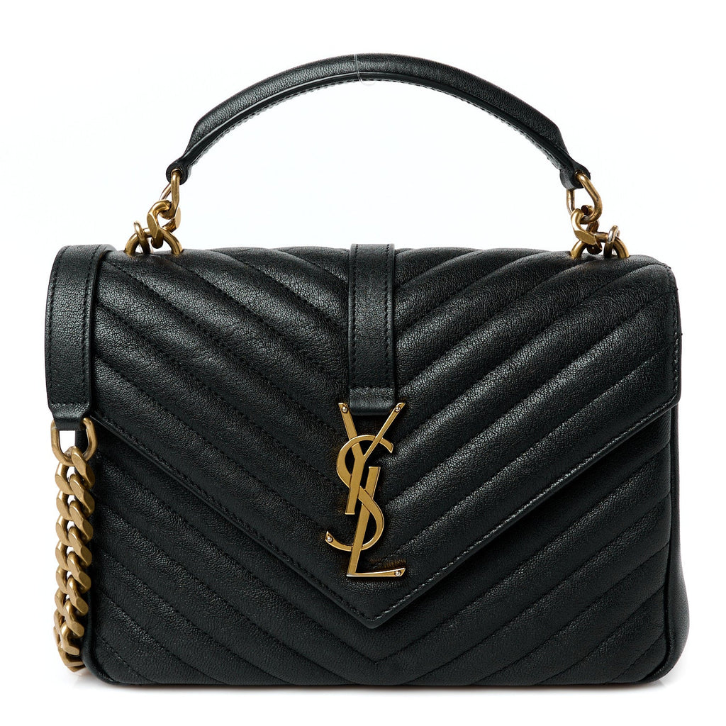 Sheepskin Matelasse Chevron Monogram Medium College Bag Black