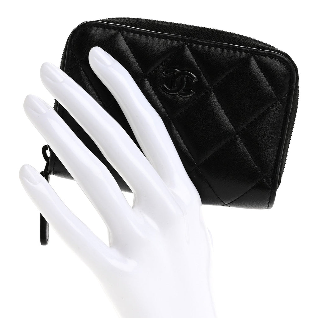 Lambskin Quilted Zip Coin Purse So Black