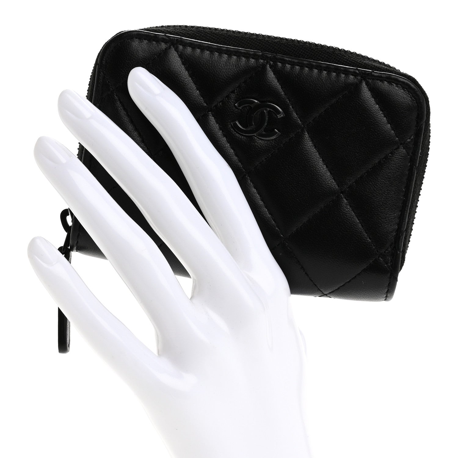 Lambskin Quilted Zip Coin Purse So Black