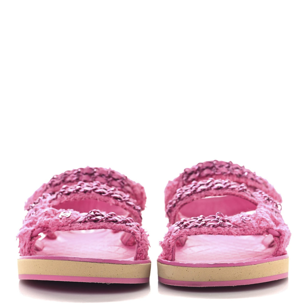 Tweed Chain Sandals 38.5 Pink