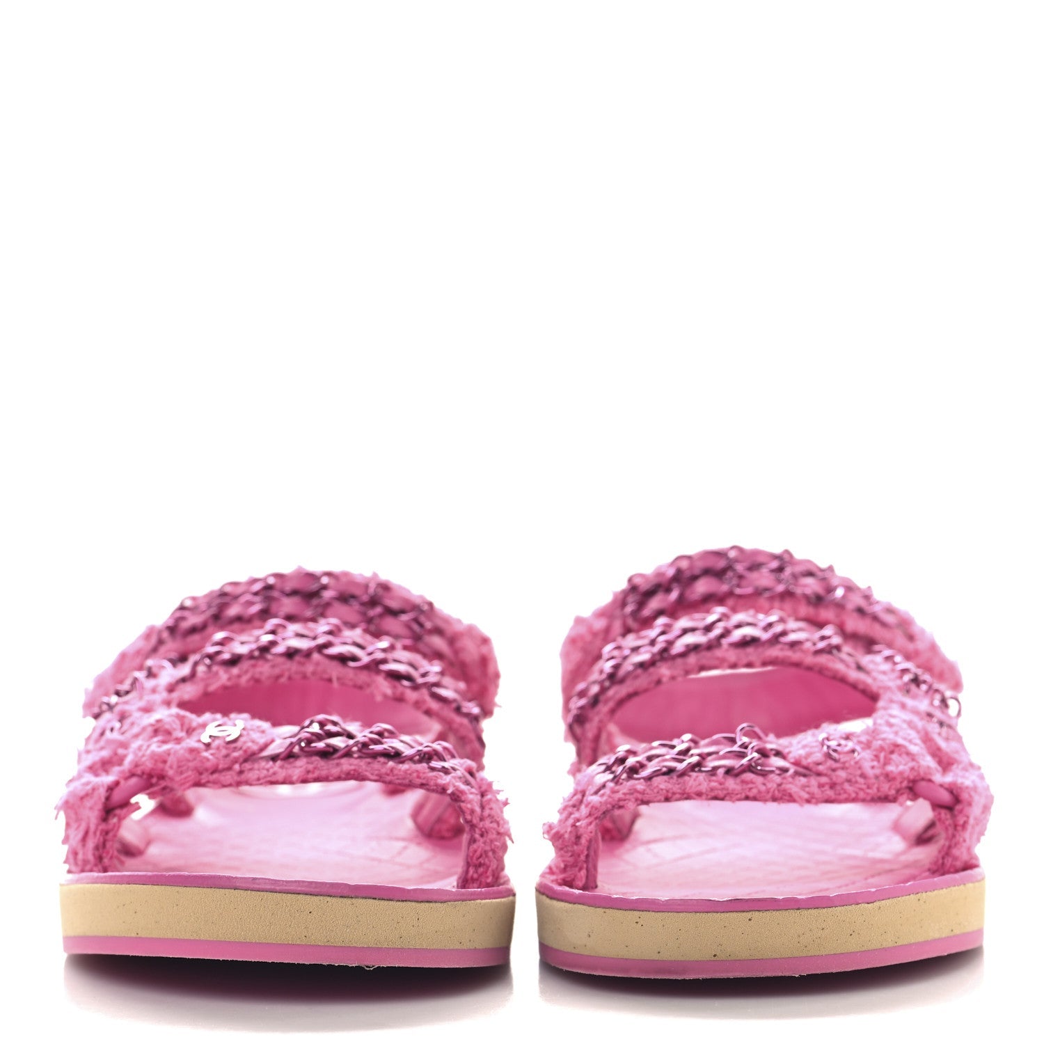 Tweed Chain Sandals 38.5 Pink