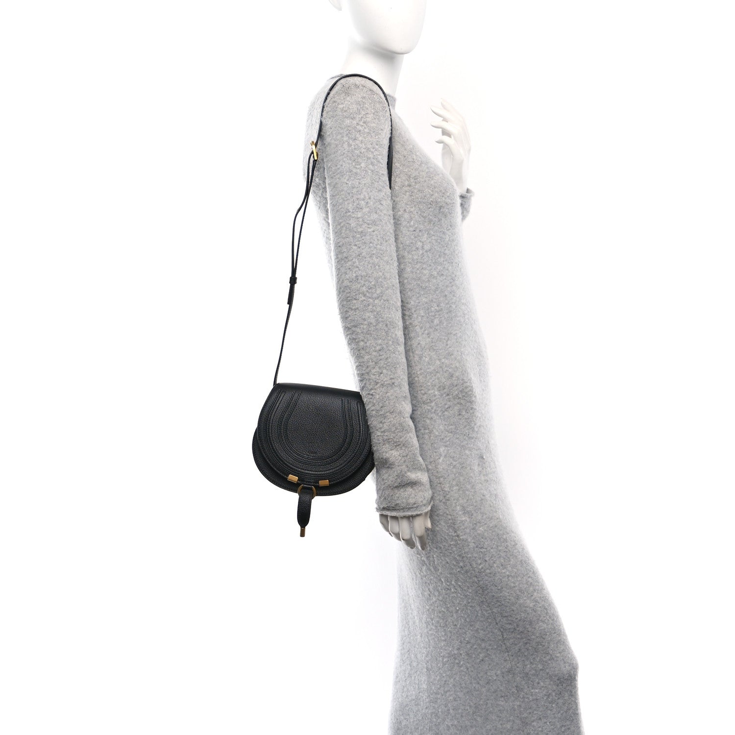 Calfskin Mini Marcie Round Crossbody Bag Black