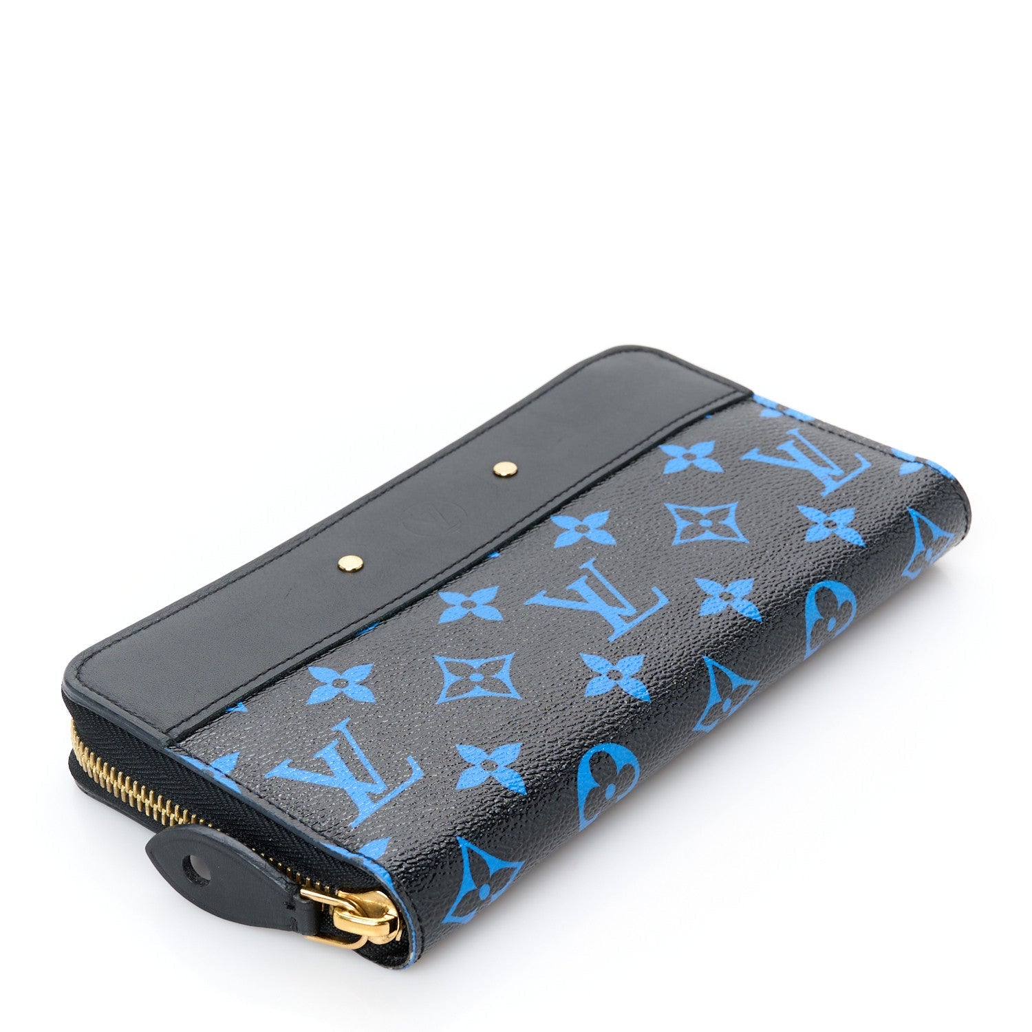 Calfskin Colored Monogram Zippy Wallet Blue Black