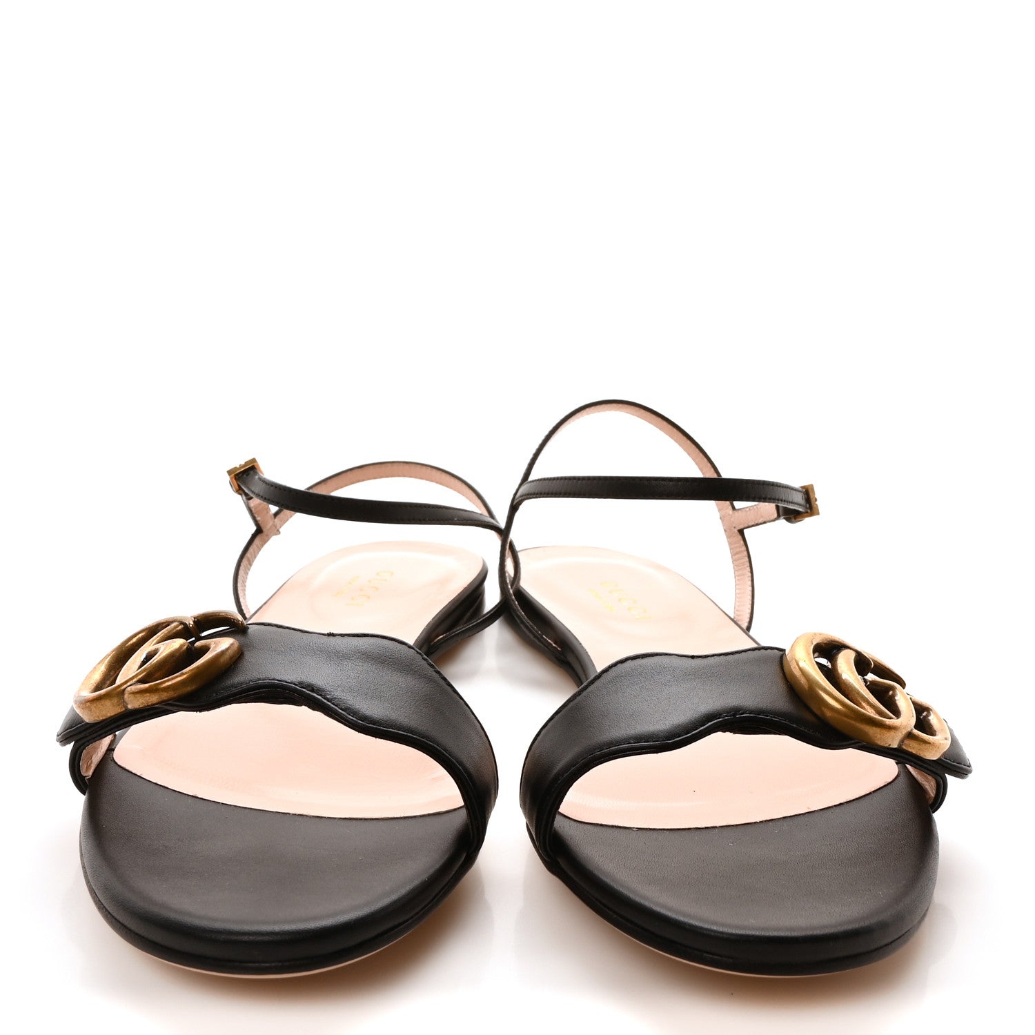 Lifford Calfskin GG Marmont Ankle Wrap Flat Sandals 36 Black