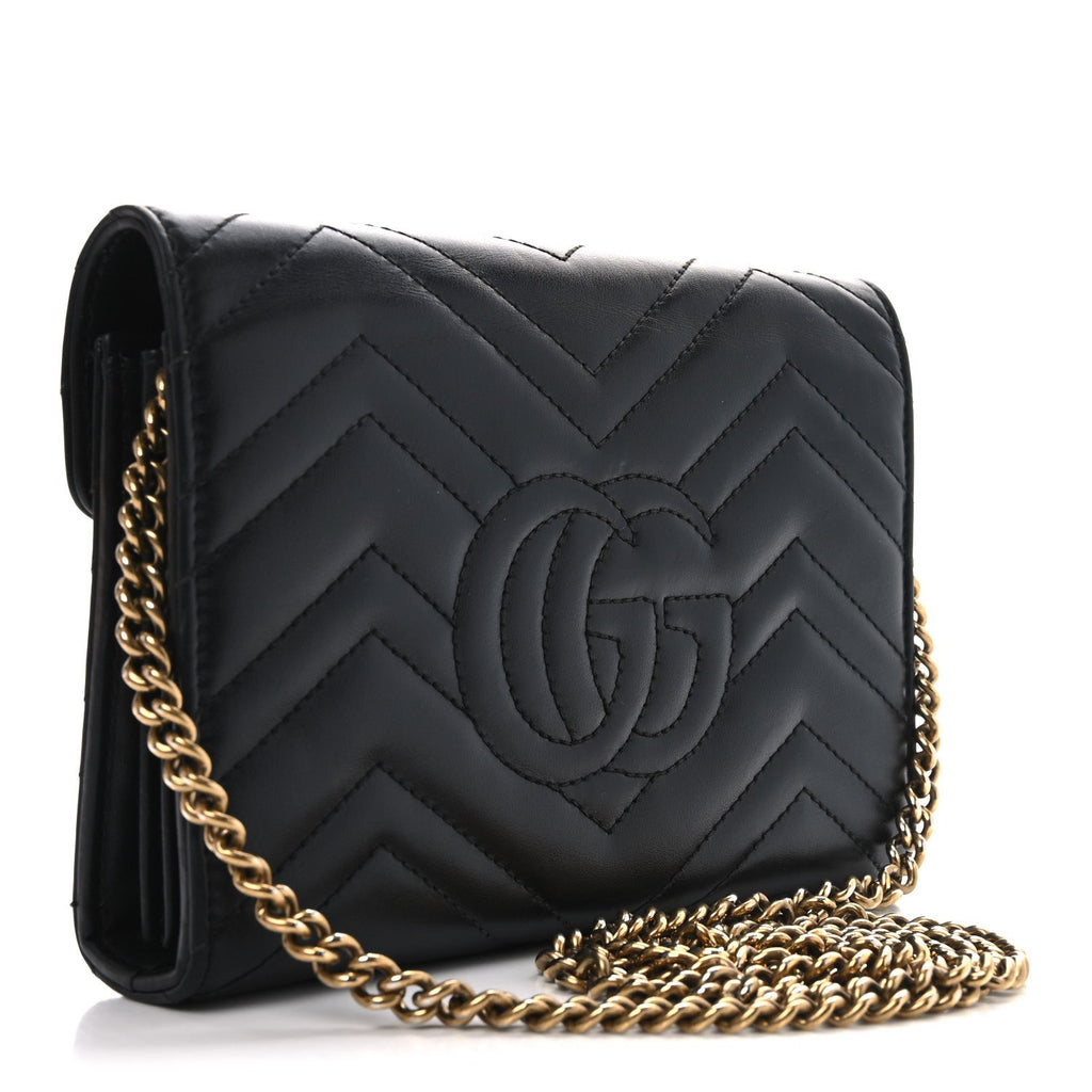 Calfskin Matelasse GG Marmont Chain Wallet Black