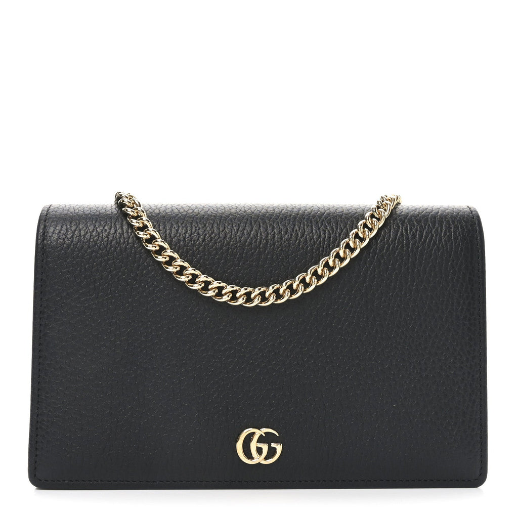 Calfskin Mini GG Marmont Chain Wallet Black