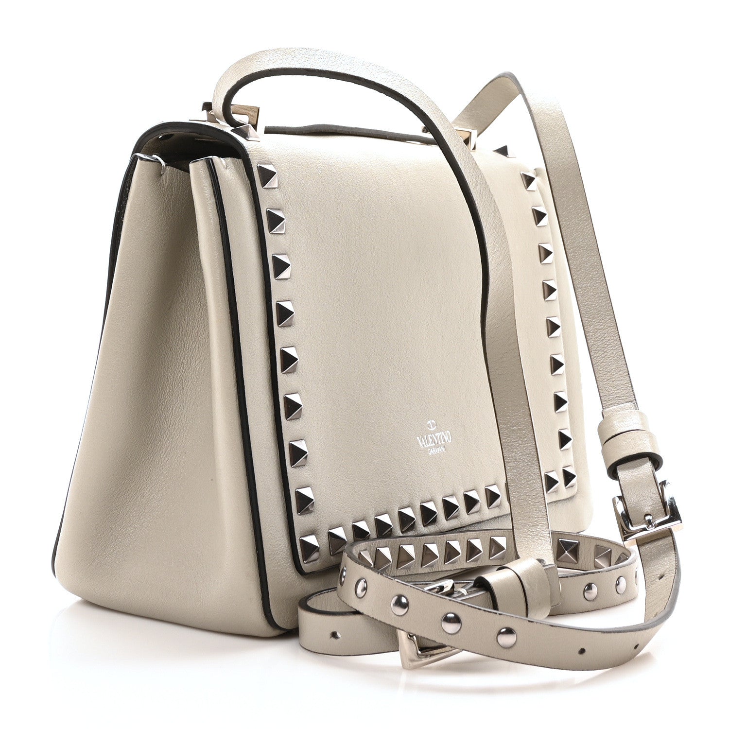 Grained Calfskin Small Rockstud Crossbody Opal Grey