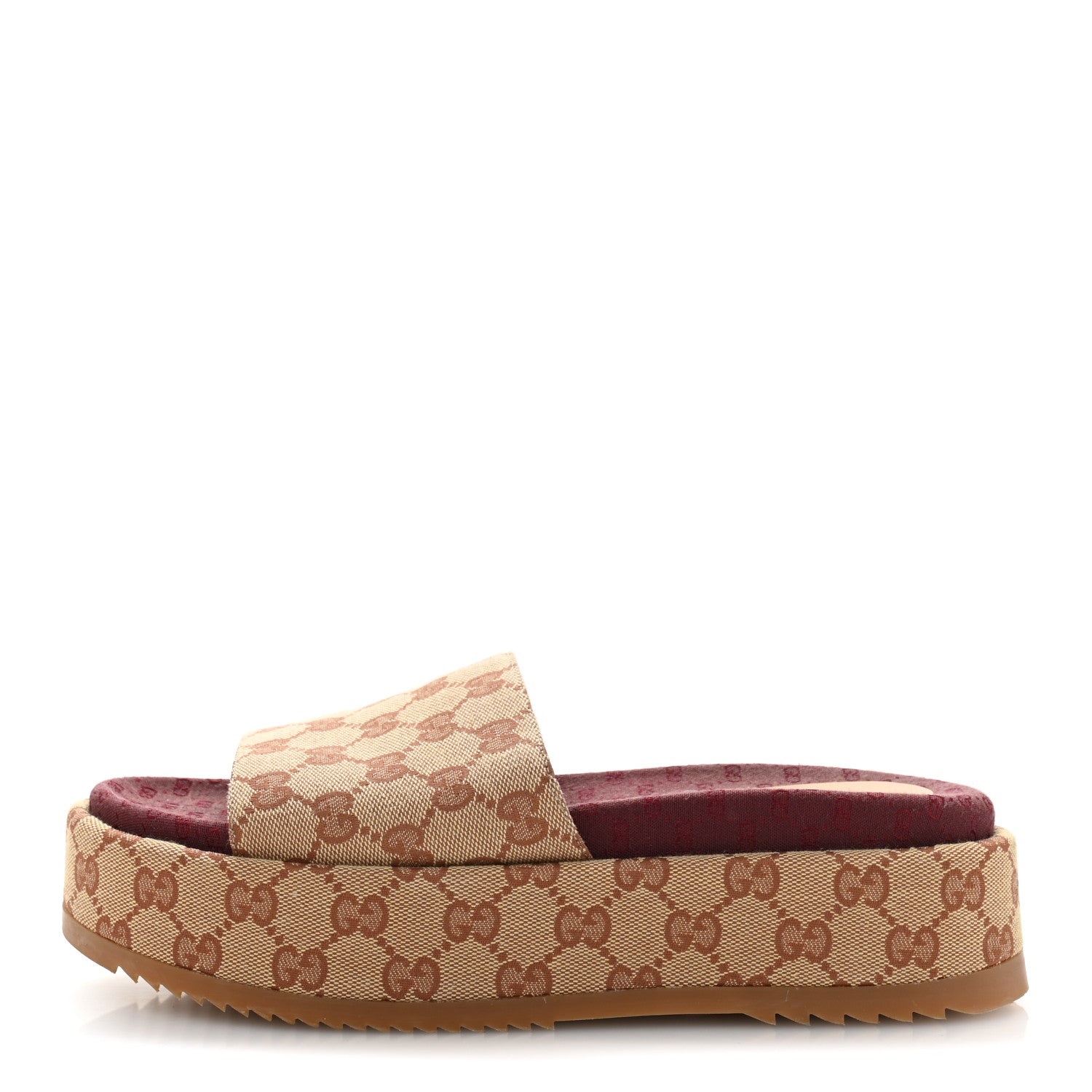 Canvas GG Monogram Angelina Platform Slide Sandals 39 Beige Ruggine