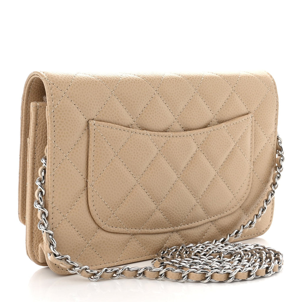 Caviar Quilted Wallet on Chain WOC Beige