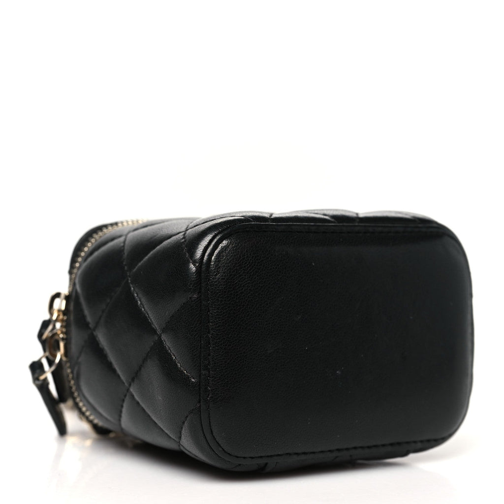 Lambskin Quilted Mini Vanity Case With Chain Black