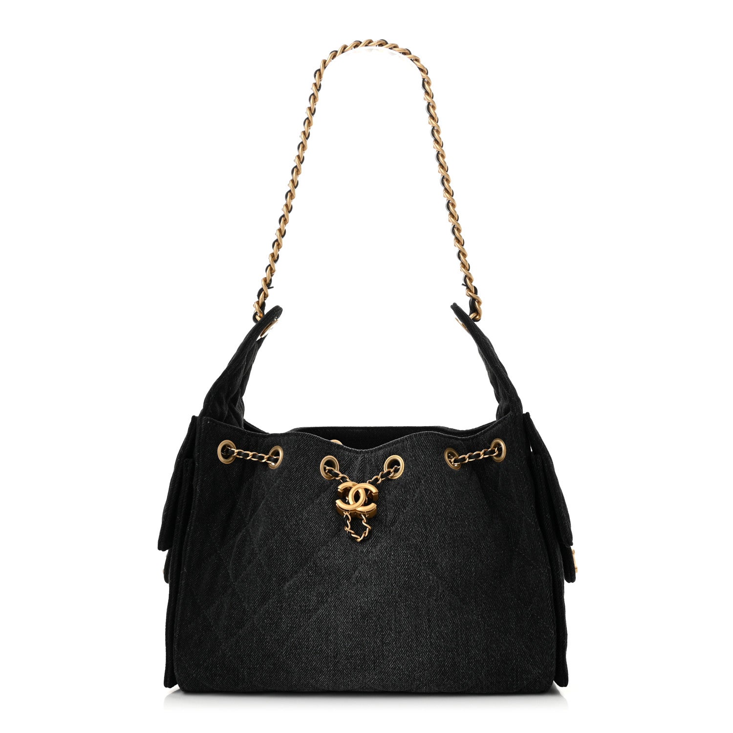 Washed Denim Quilted Small Chanel 25 Handbag Black