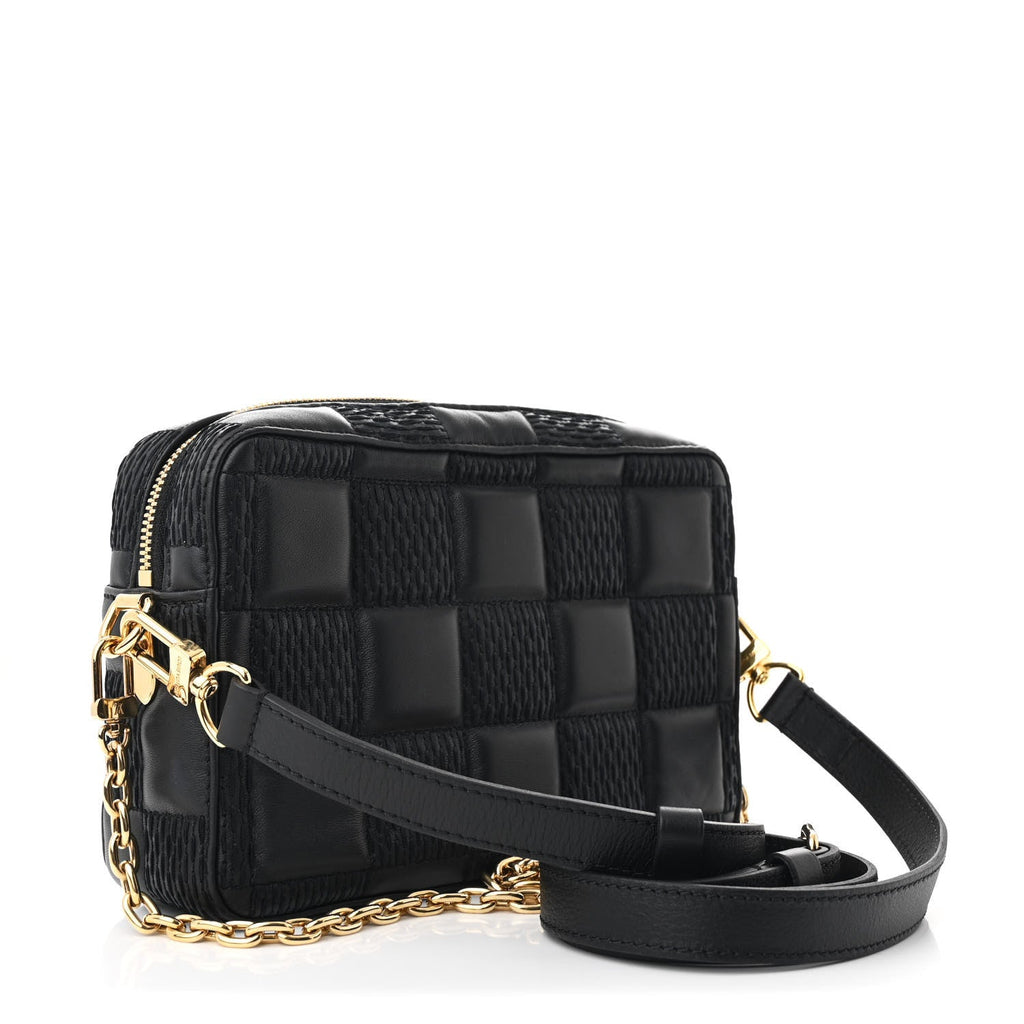 Lambskin Damier Quilt Troca PM Black