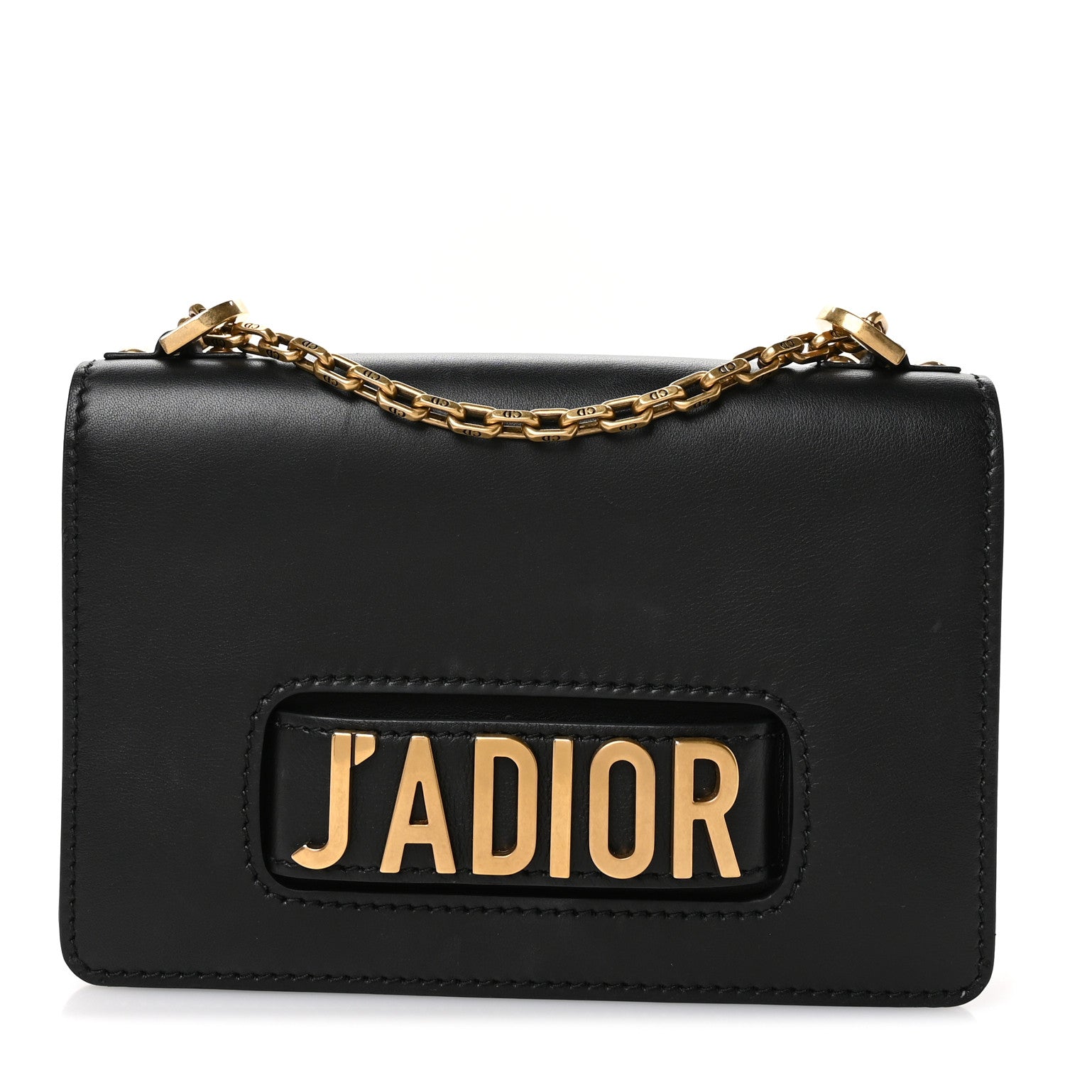 Calfskin Mini J'Adior Chain Flap Bag Black