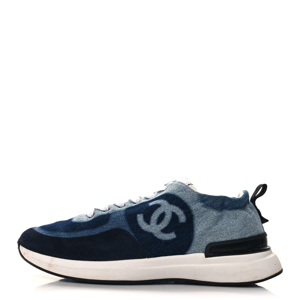 Denim Suede Calfskin Womens CC Sneakers 38.5 Dark Blue