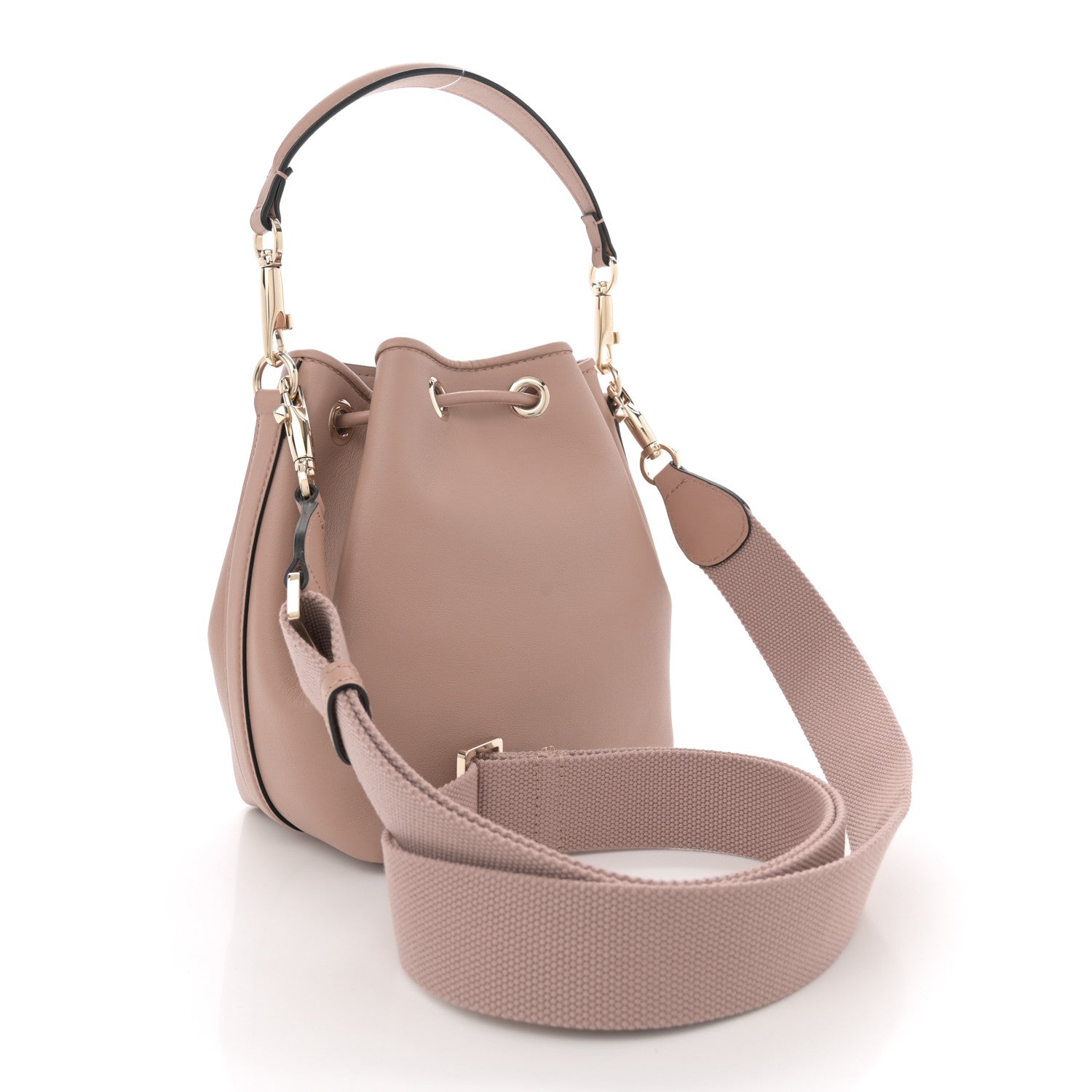 Calfskin Vlogo Small Loco Drawstring Bucket Bag Rose Cannelle