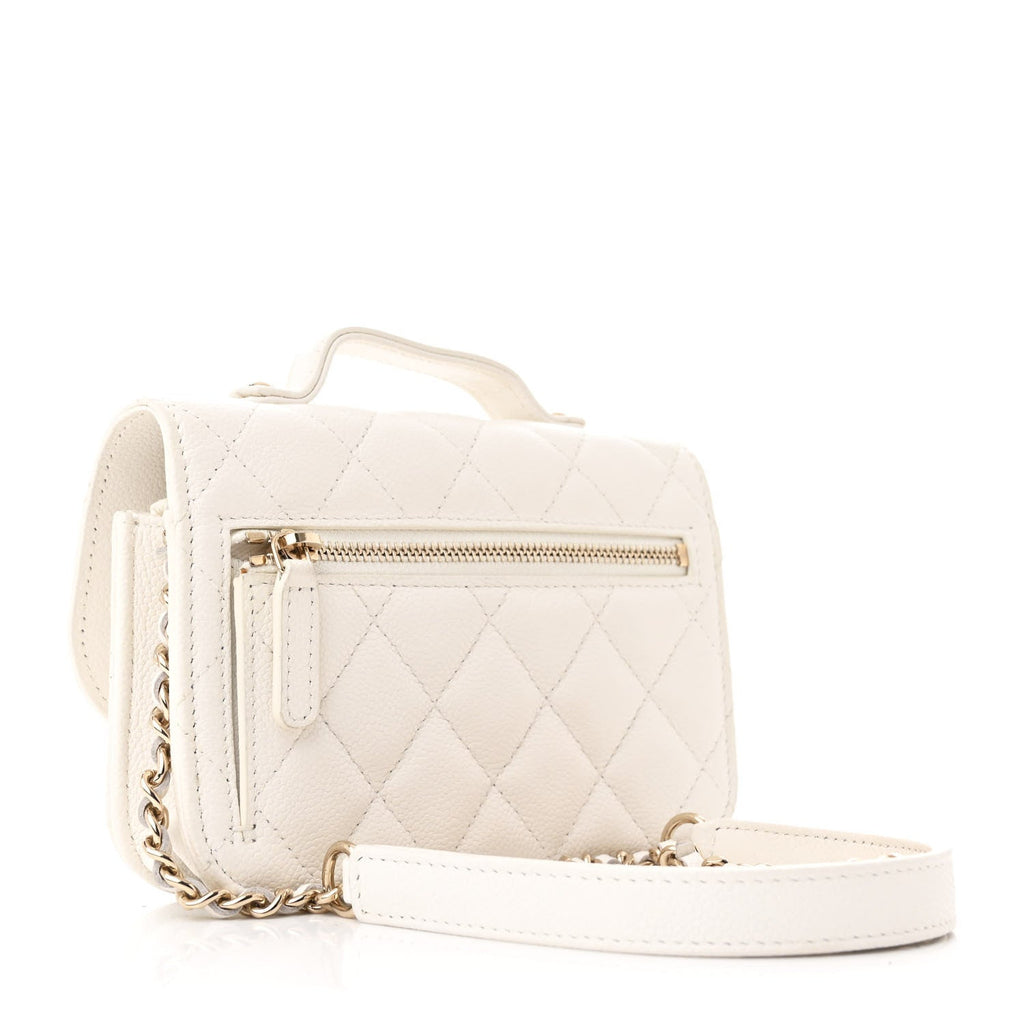 Caviar Quilted Business Affinity Clutch With Chain Flap White