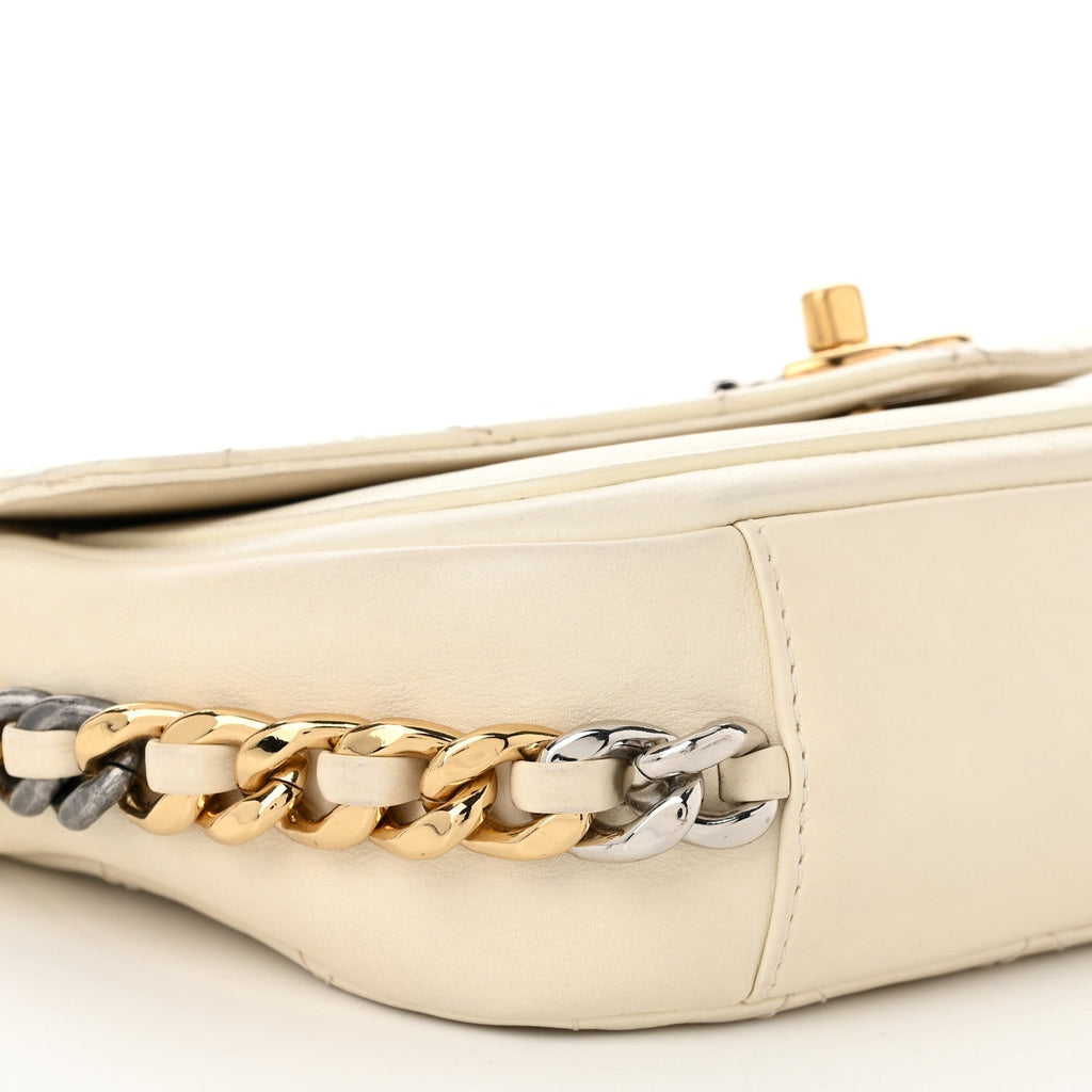 Calfskin Stitched Small Precious Union Flap Bag White