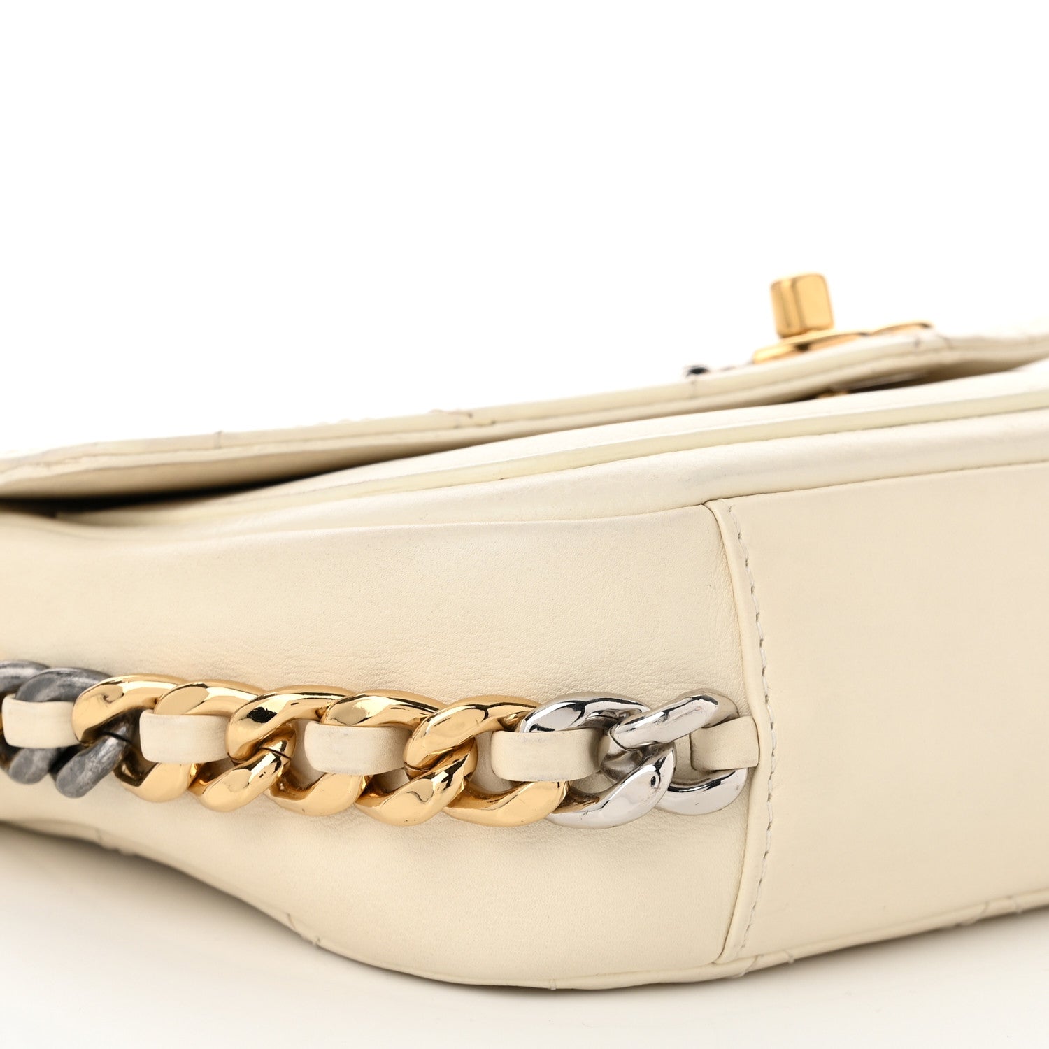 Calfskin Stitched Small Precious Union Flap Bag White