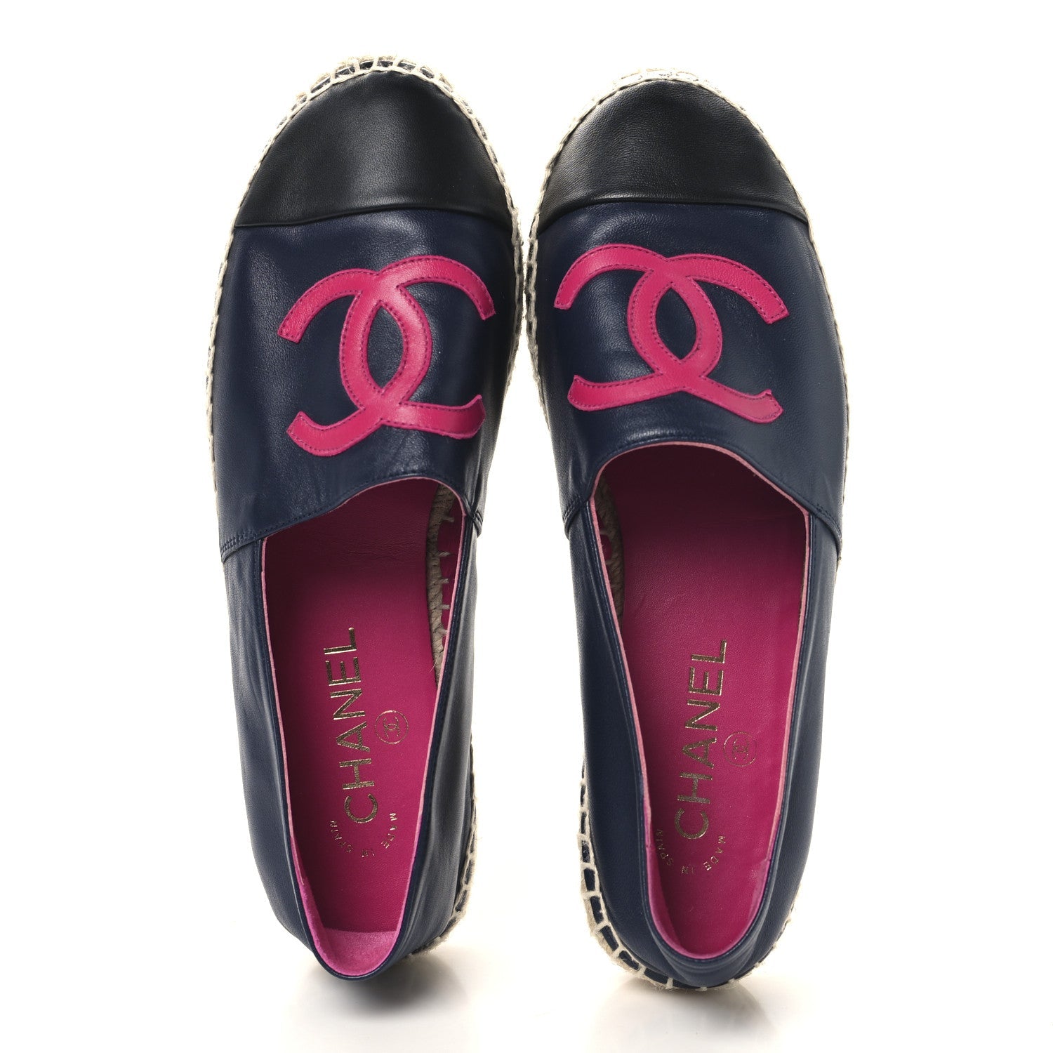 Lambskin CC Espadrilles 38 Navy Fuchsia Black