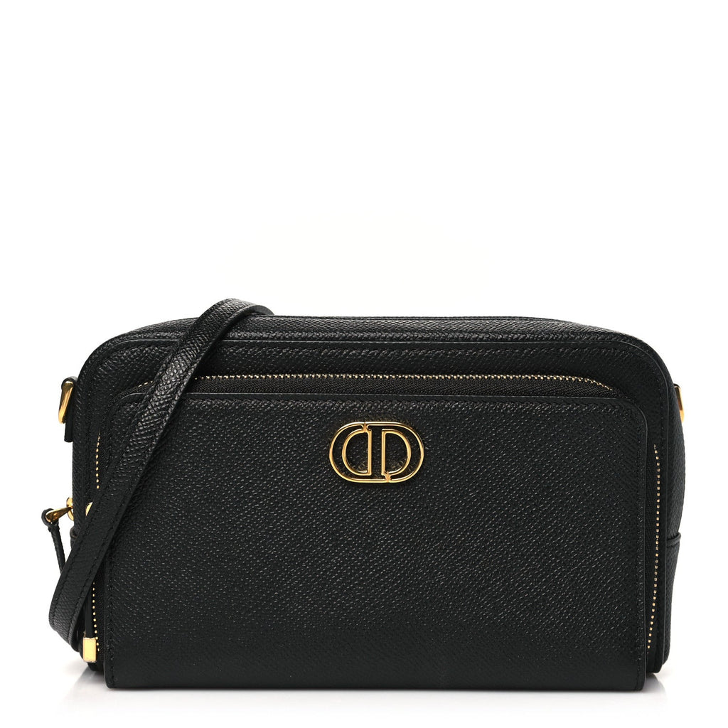 Grained Calfskin Caro Double Pouch Black
