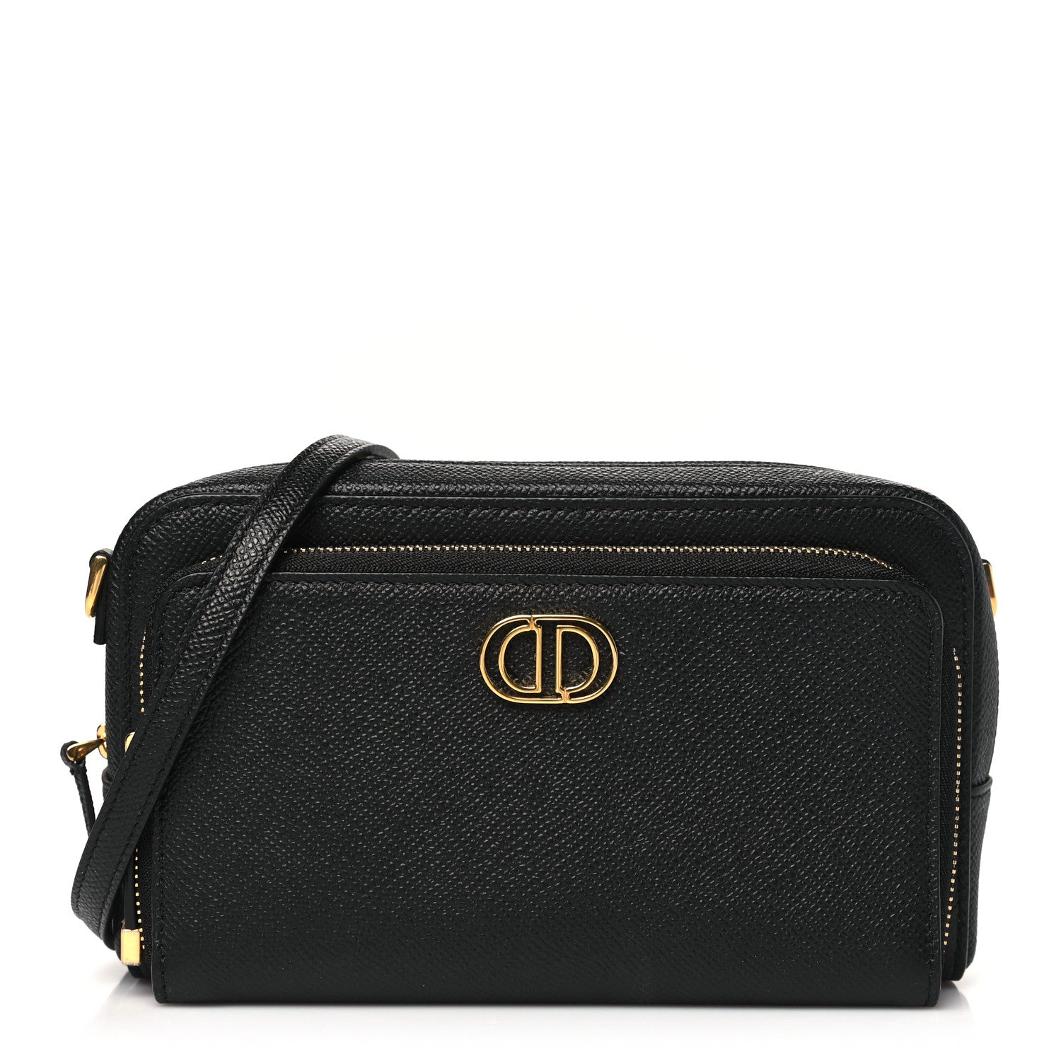 Grained Calfskin Caro Double Pouch Black