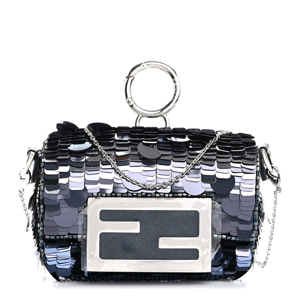 Sequin Paillettes Shiny Nappa Sex and the City Nano Maxi Buckle Baguette Charm Midnight