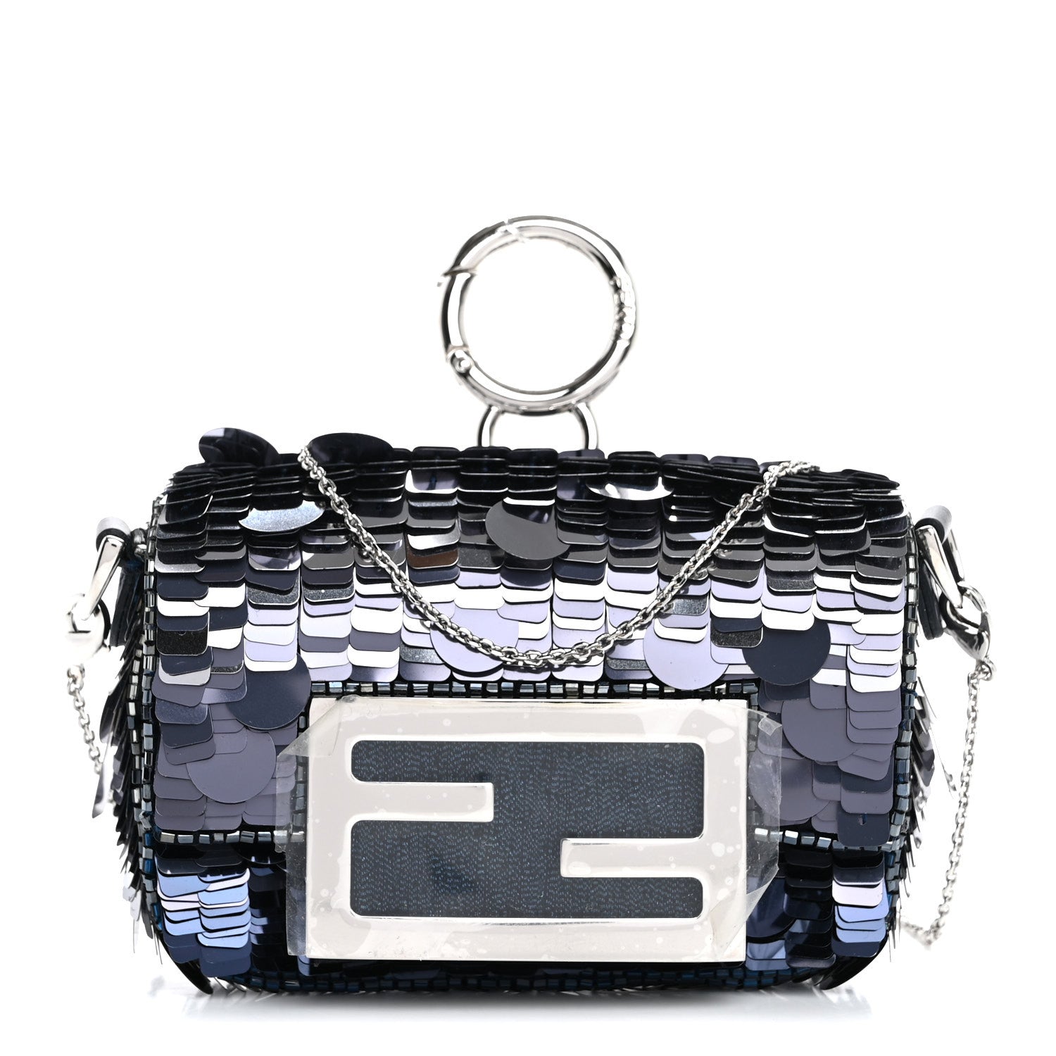 Sequin Paillettes Shiny Nappa Sex and the City Nano Maxi Buckle Baguette Charm Midnight