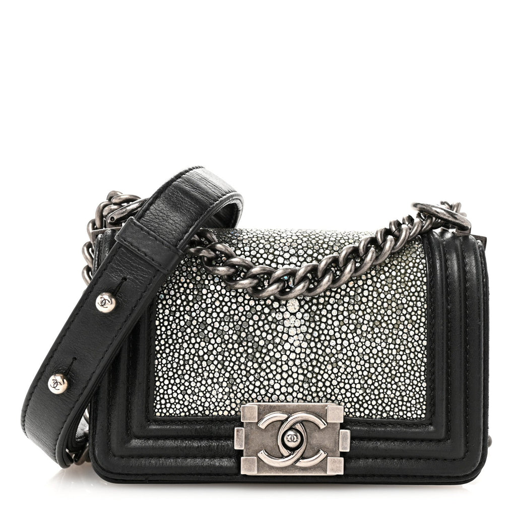 Galuchat Stingray Mini Boy Flap Black Silver
