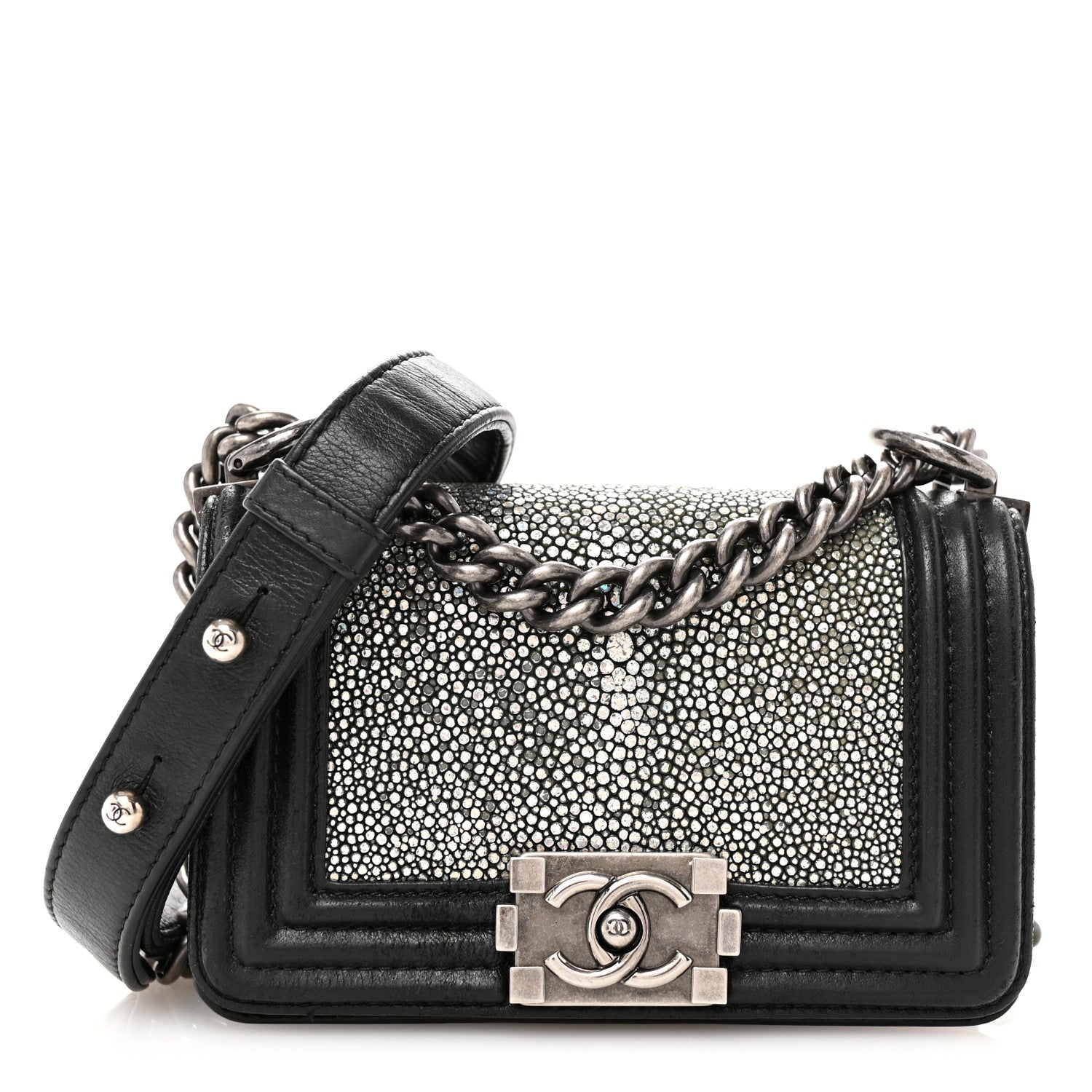 Galuchat Stingray Mini Boy Flap Black Silver
