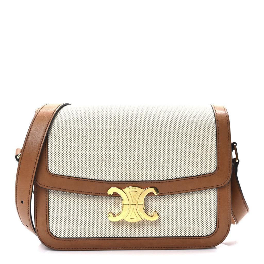 Canvas Calfskin Triomphe Medium Triomphe Bag Natural Tan