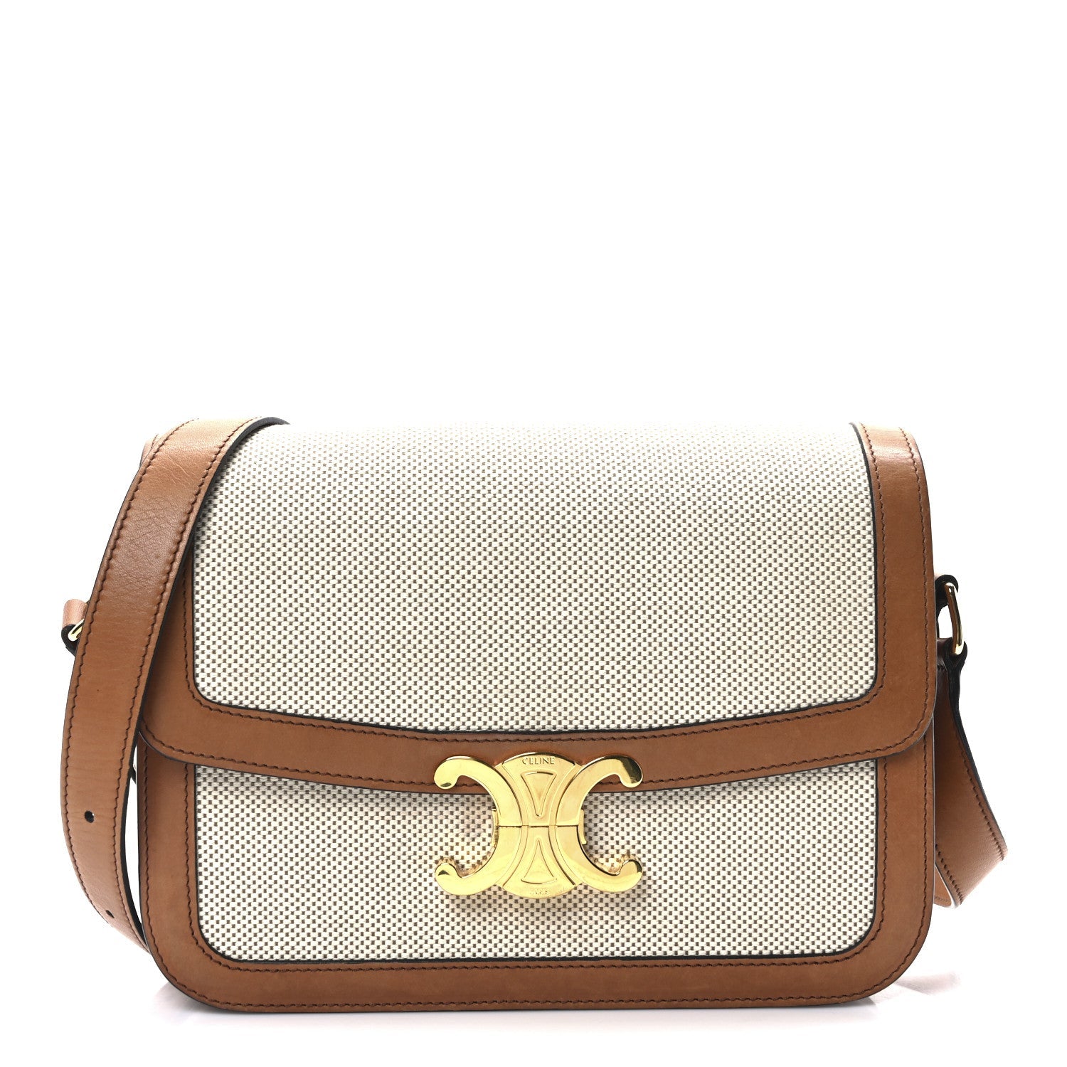 Canvas Calfskin Triomphe Medium Triomphe Bag Natural Tan