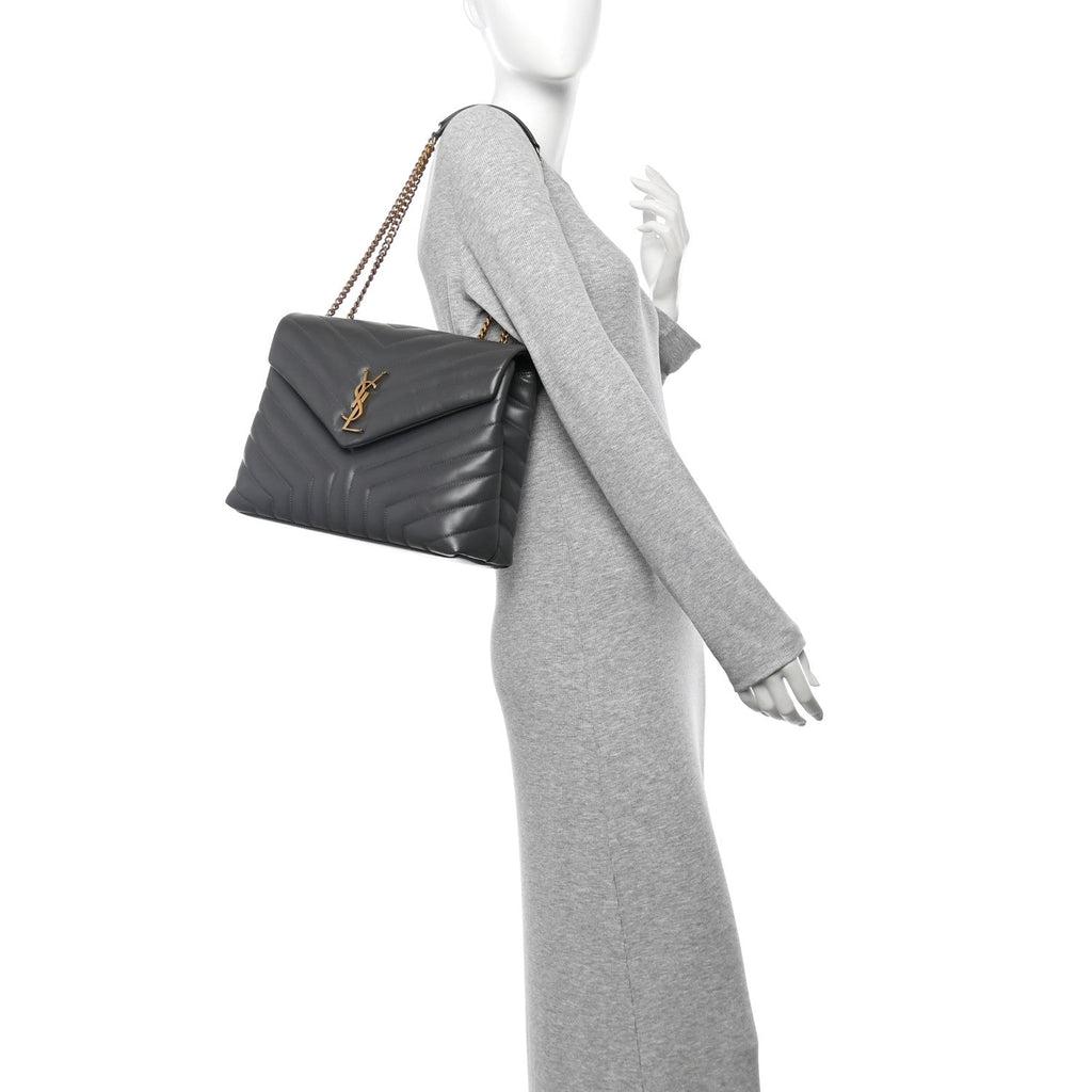 Calfskin Y Quilted Monogram Medium Loulou Chain Satchel Storm