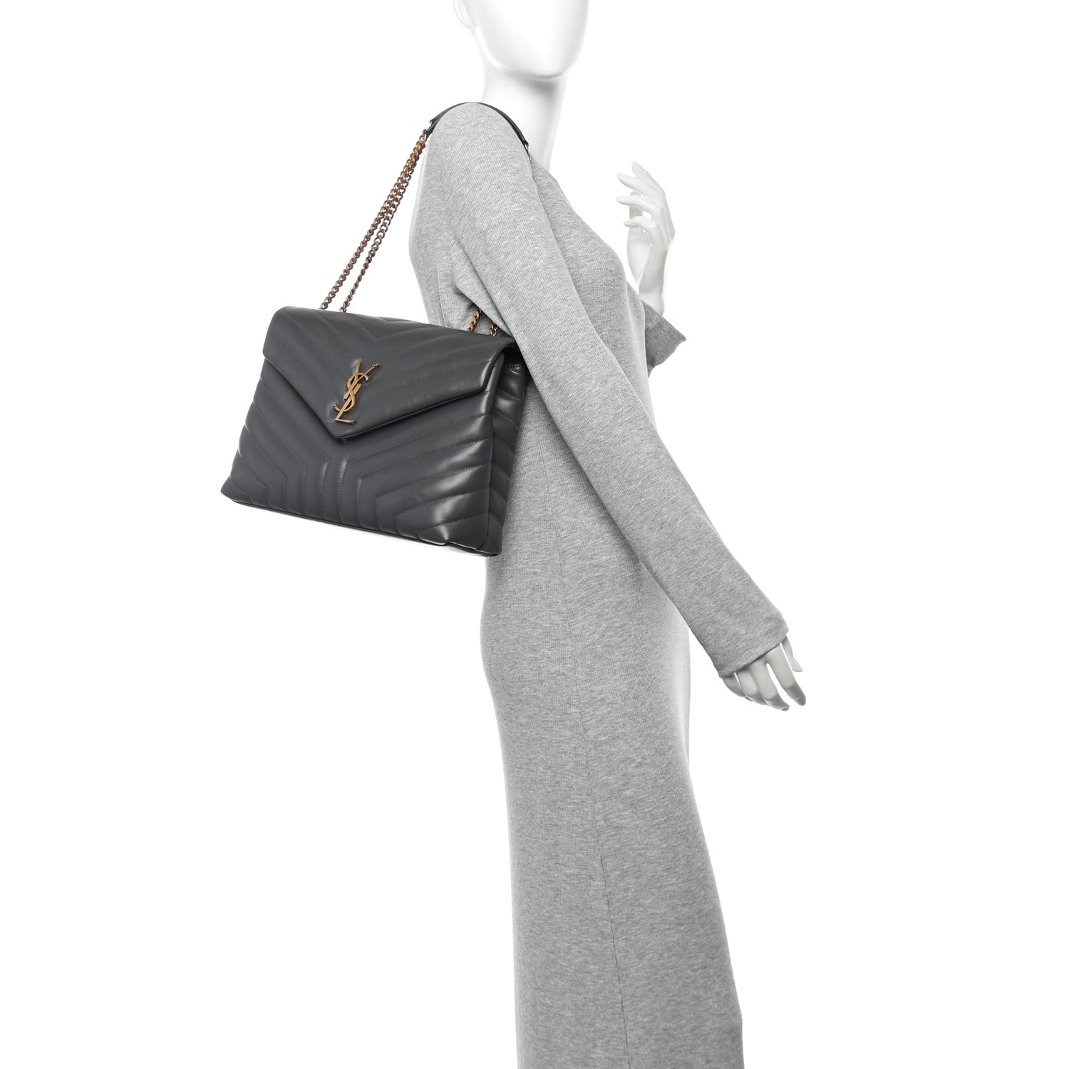 Calfskin Y Quilted Monogram Medium Loulou Chain Satchel Storm