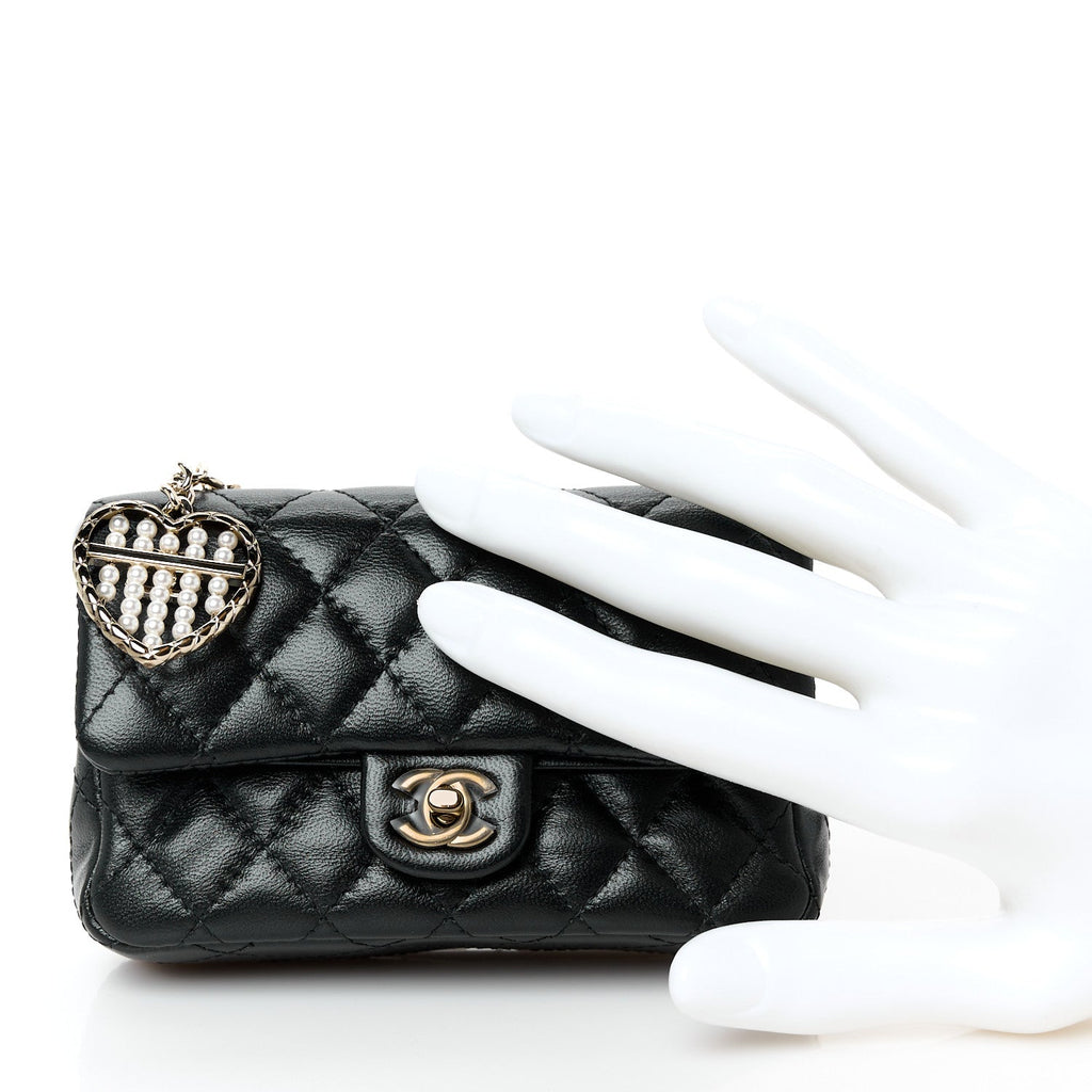 Lambskin Quilted Mini Double Flap With Hook Black
