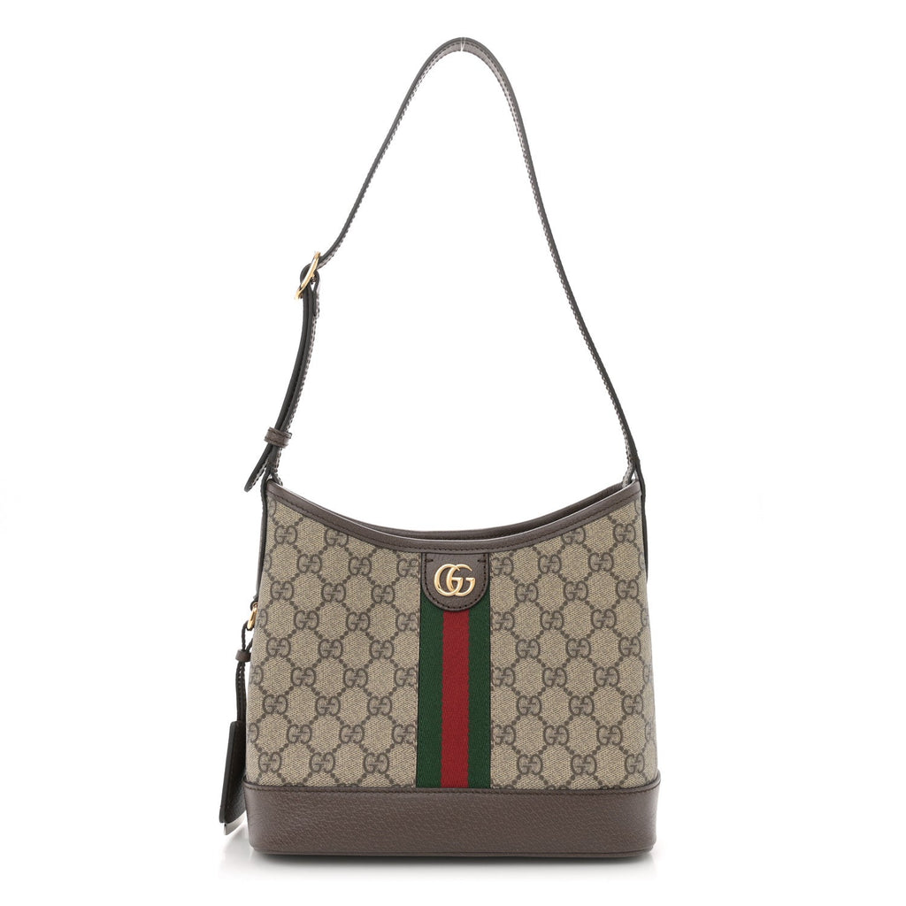 GG Supreme Monogram Textured Dollar Calfskin Web Small Ophidia Bucket Shoulder Bag Beige Ebony New Acero