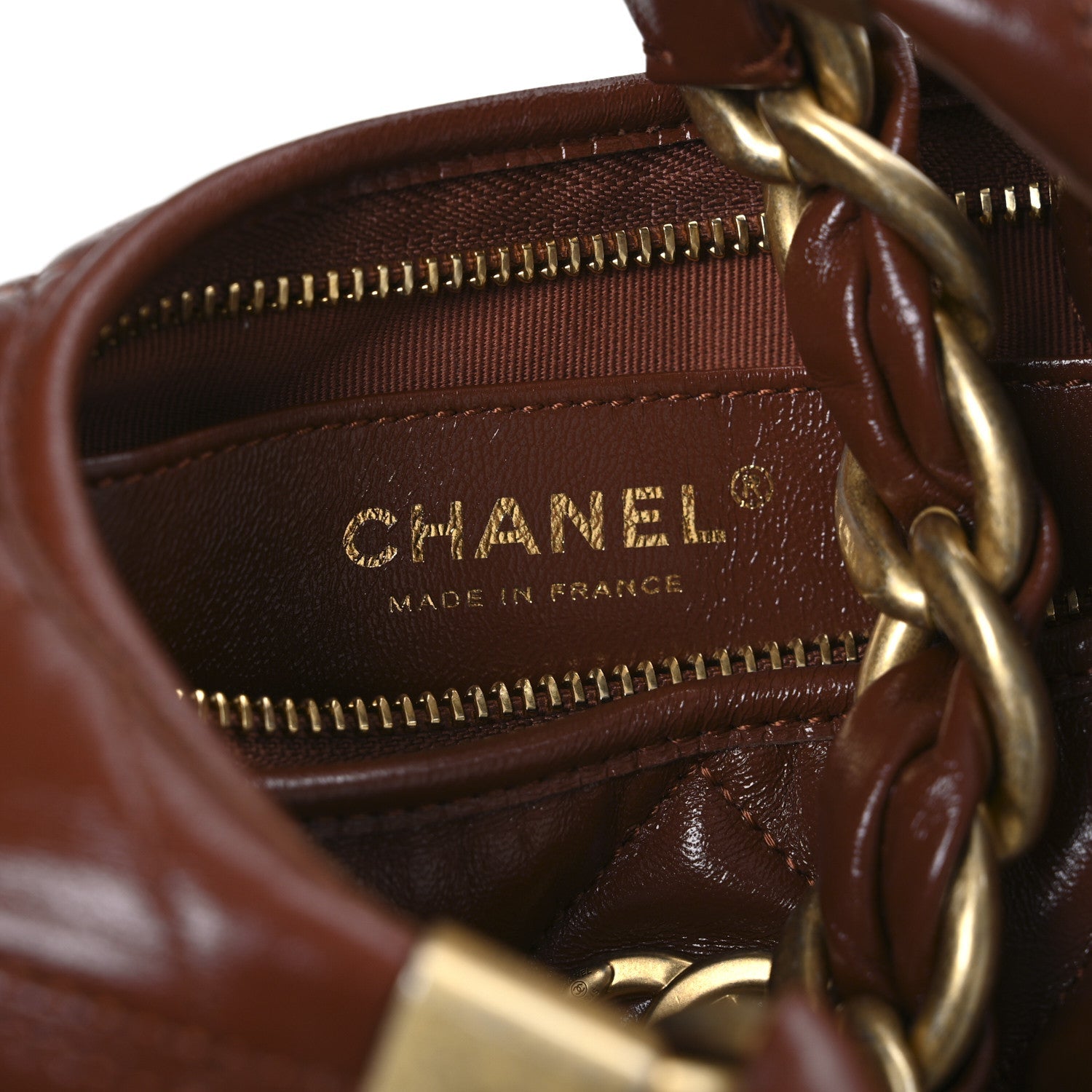 Shiny Crumpled Lambskin Quilted Small CC Funky Town Hobo Brown