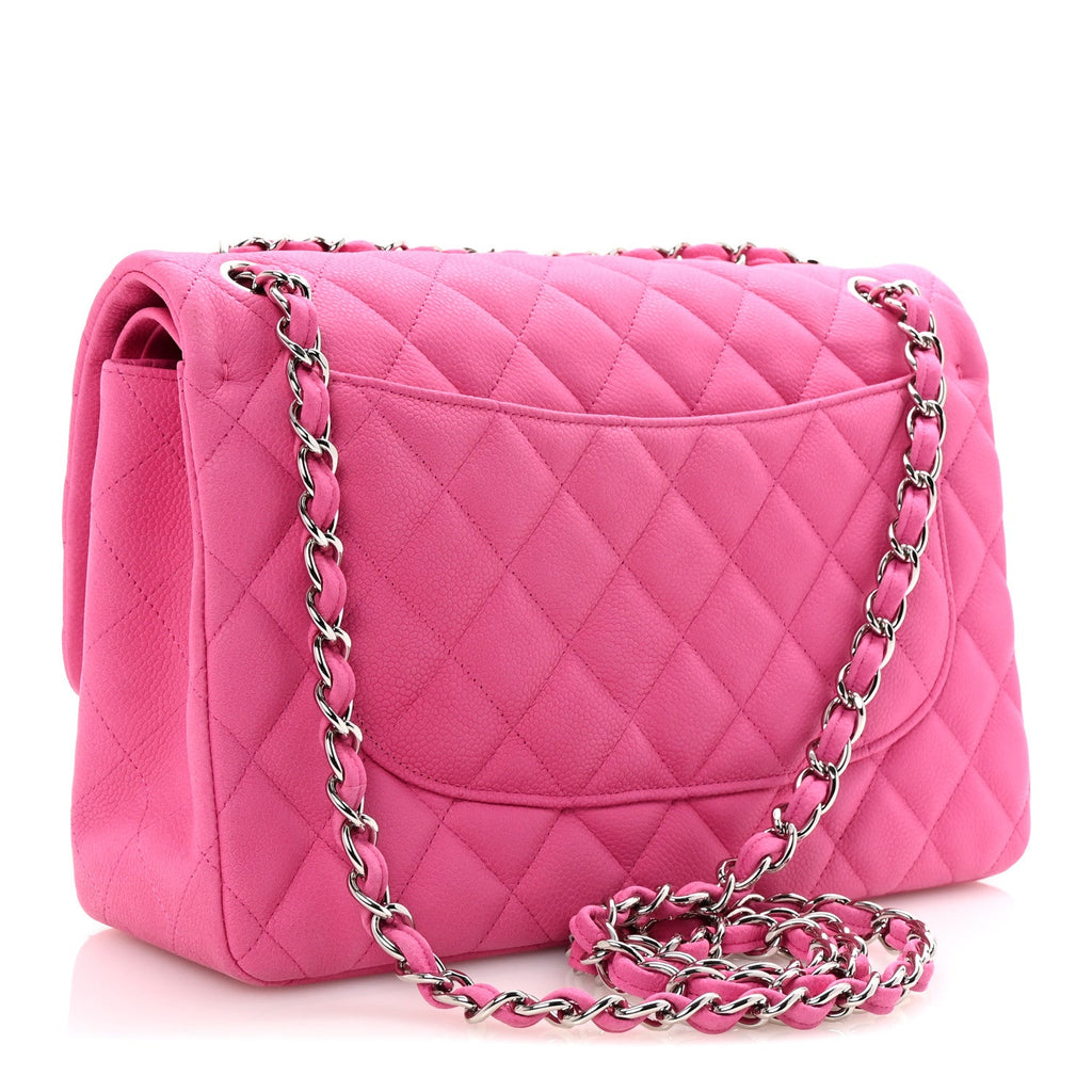 Iridescent Caviar Quilted Jumbo Double Flap Pink
