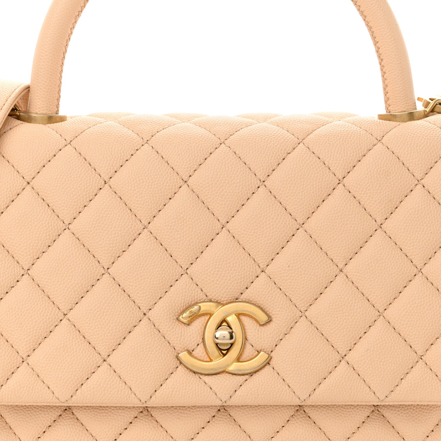 Caviar Quilted Small Coco Handle Flap Beige