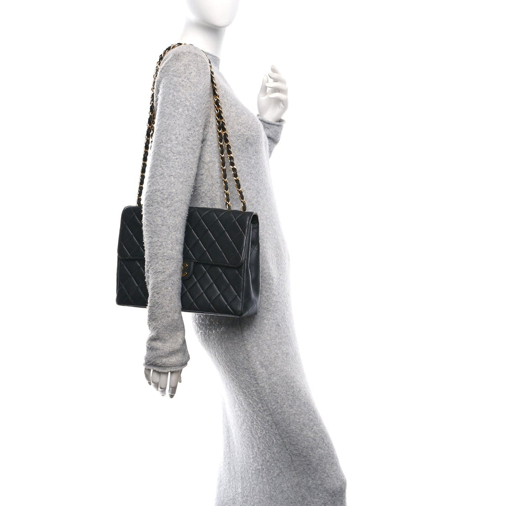 Lambskin Quilted Jumbo Single Flap Black