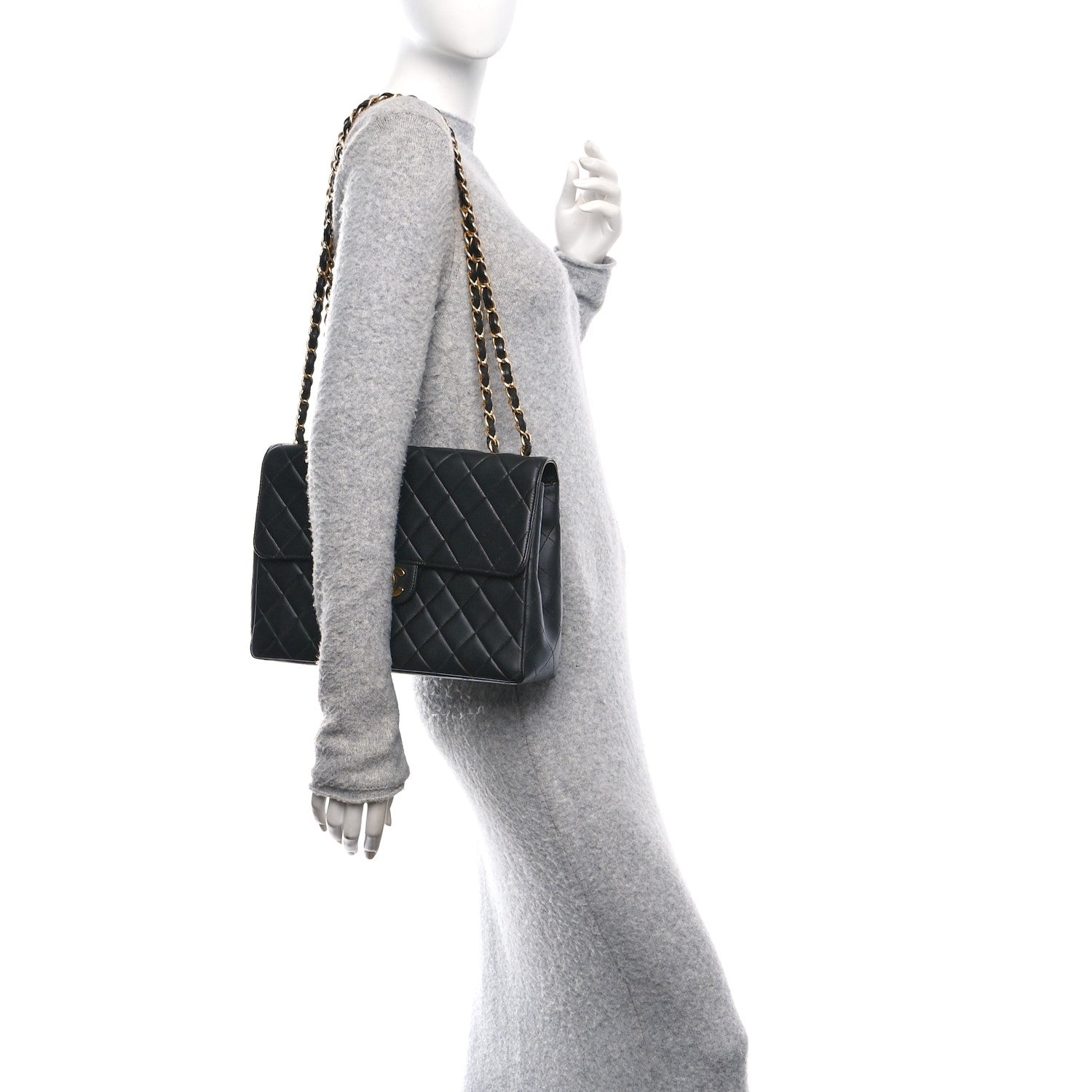 Lambskin Quilted Jumbo Single Flap Black
