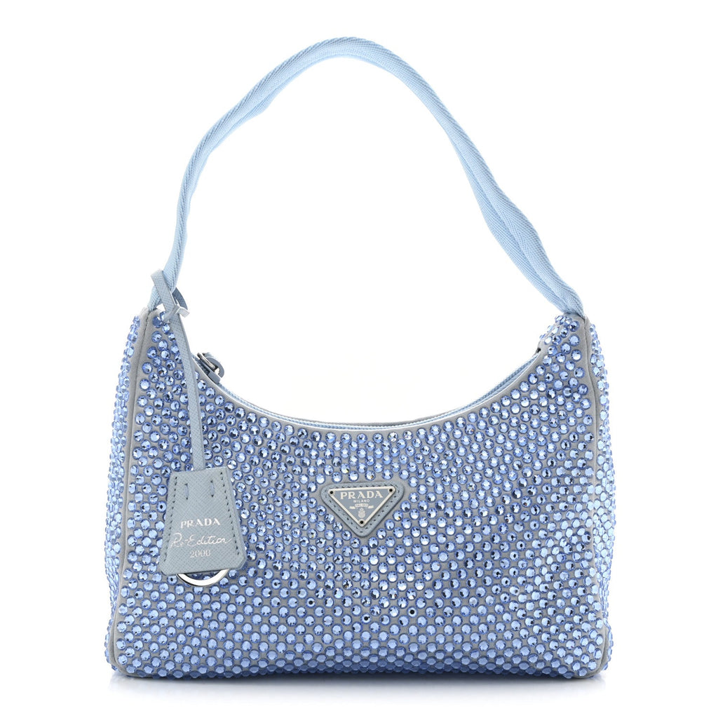 Satin Crystal Mini Re-Edition 2000 Bag Celeste