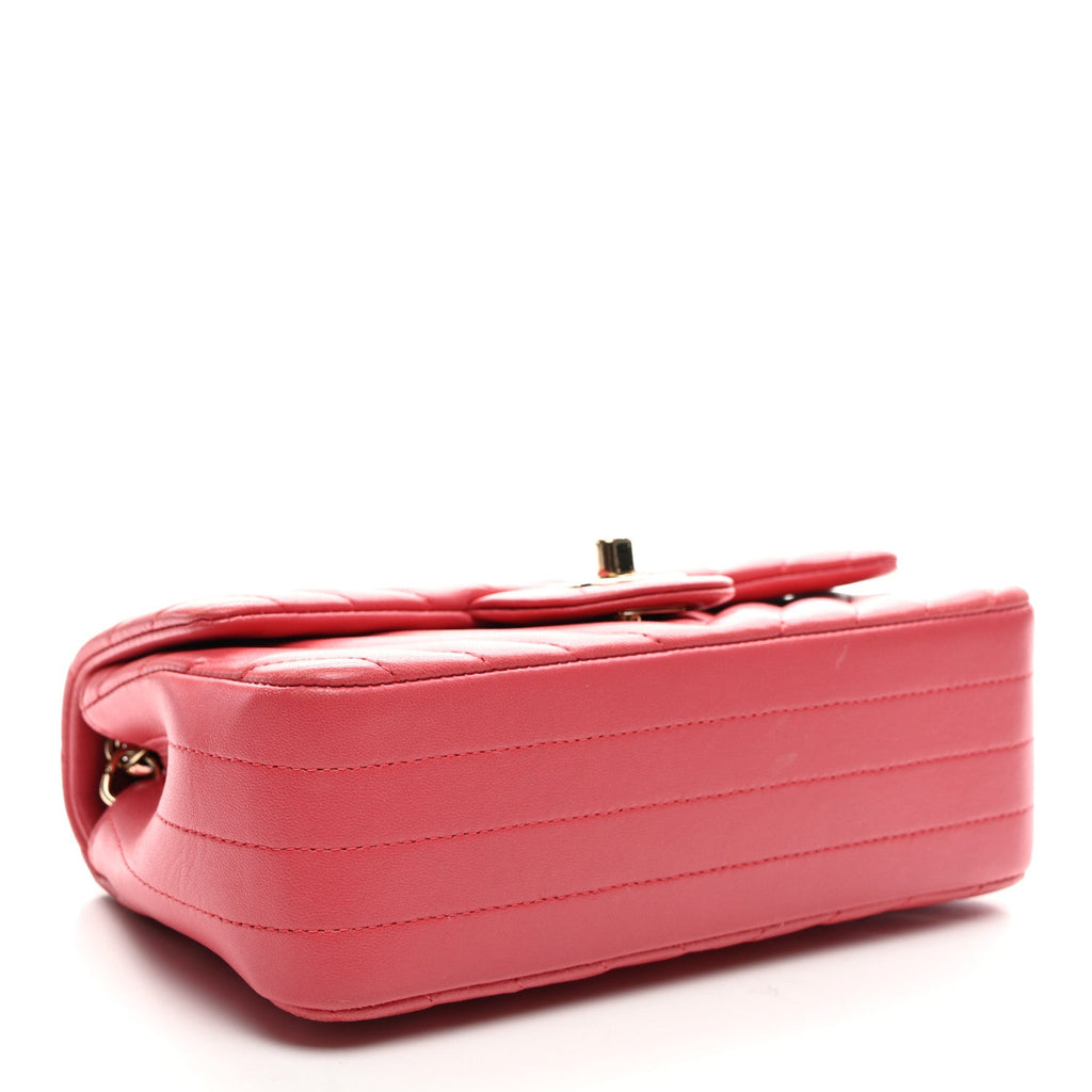 Lambskin Chevron Quilted Mini Rectangular Flap Pink