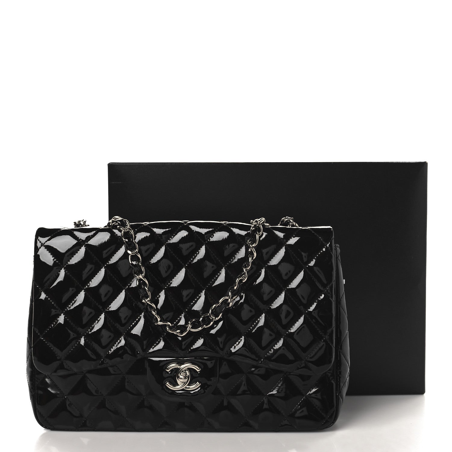 Patent Quilted Jumbo Single Flap Black