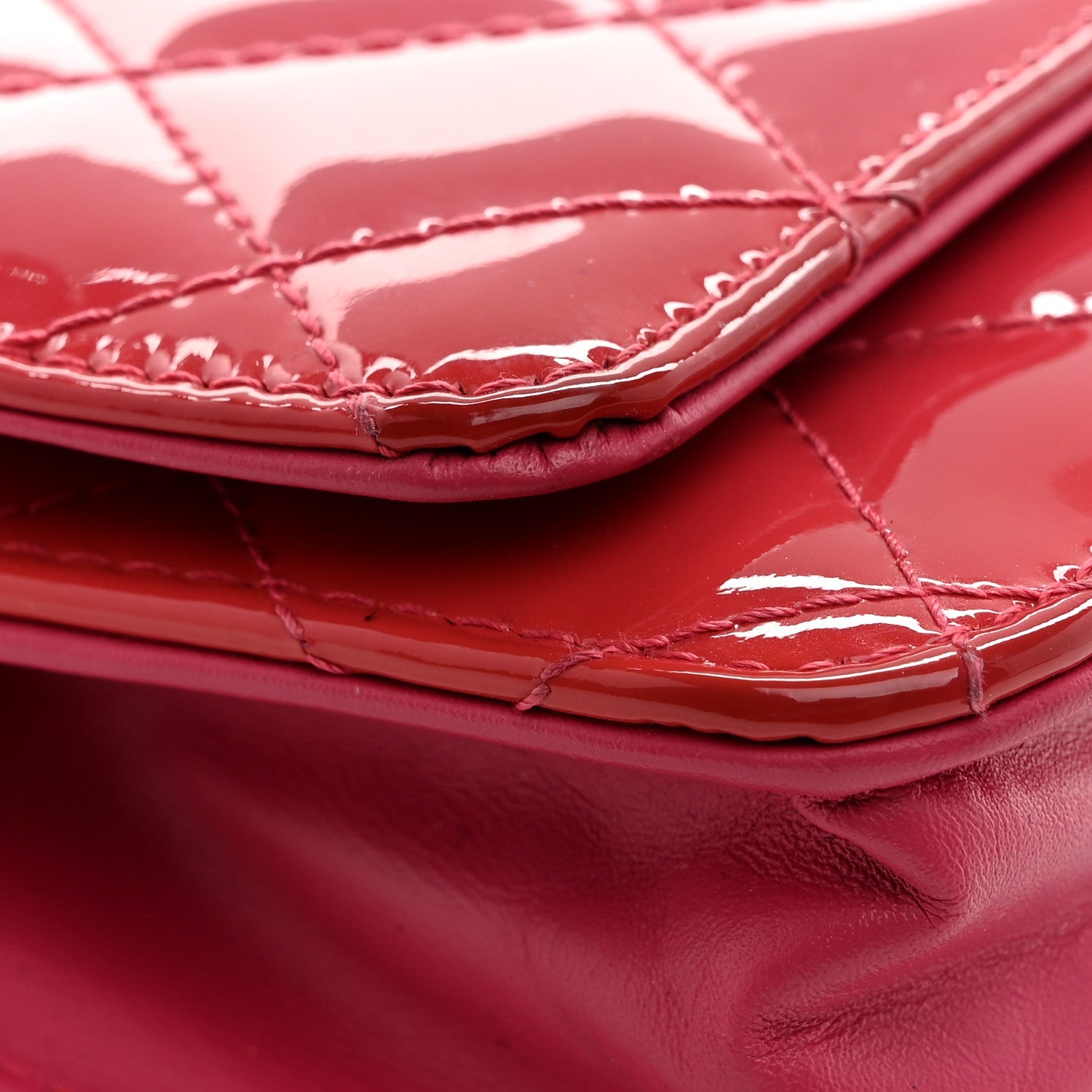 Patent Calfskin Quilted Wallet On Chain WOC Pink