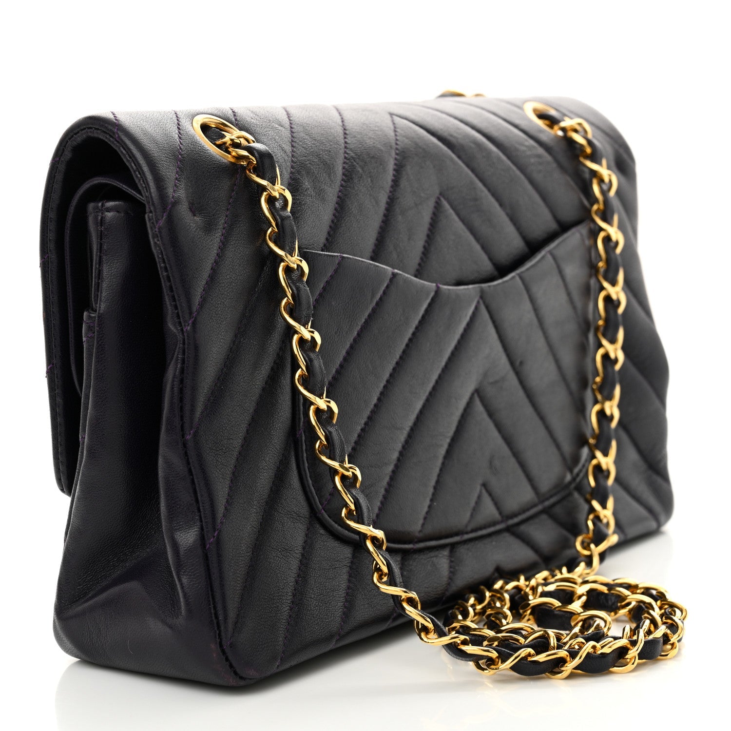 Lambskin Chevron Quilted Small Double Flap Purple