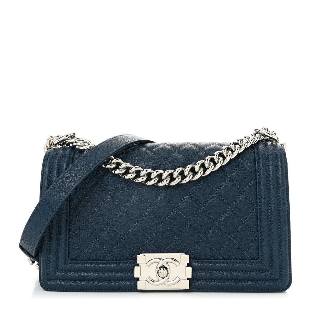Caviar Quilted Medium Boy Flap Dark Blue