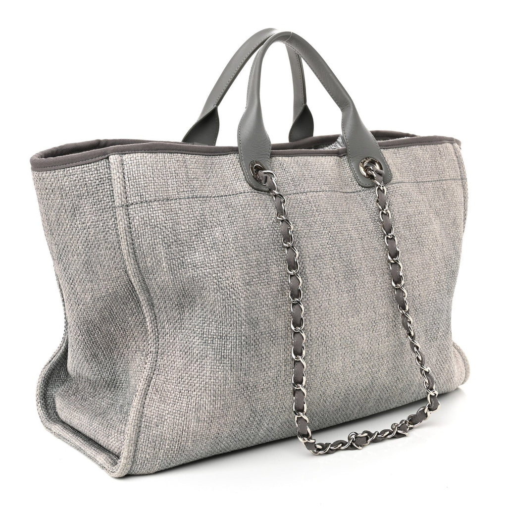 Woven Straw Raffia Large Deauville Tote Grey
