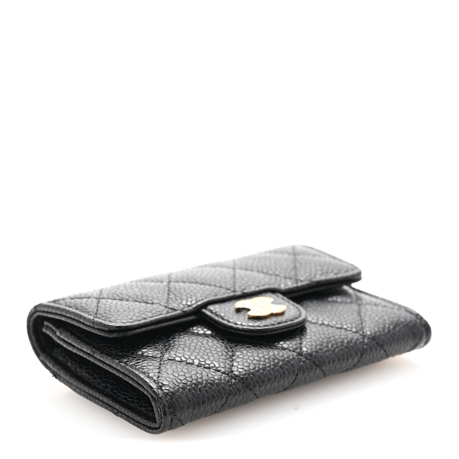 Caviar Quilted Flap  Holder Wallet Black