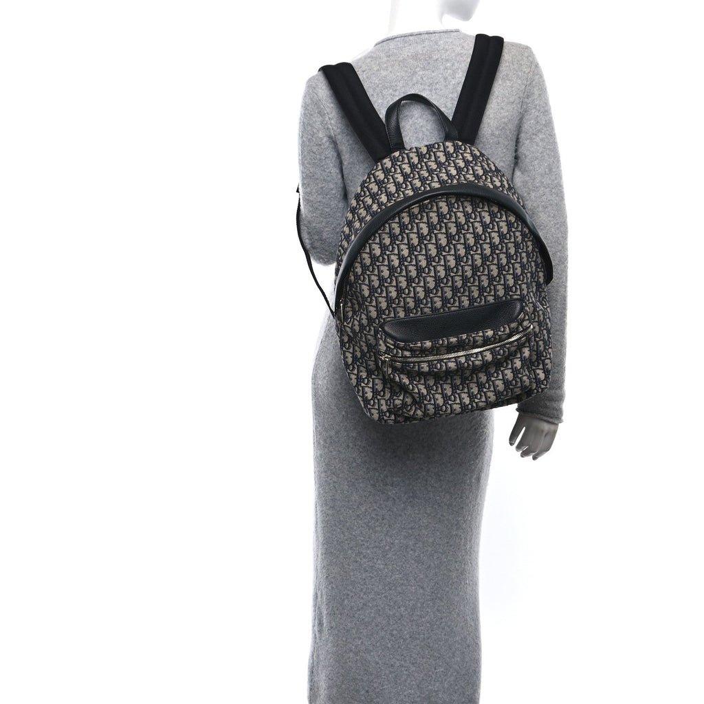 Oblique Calfskin Rider Backpack Beige Black